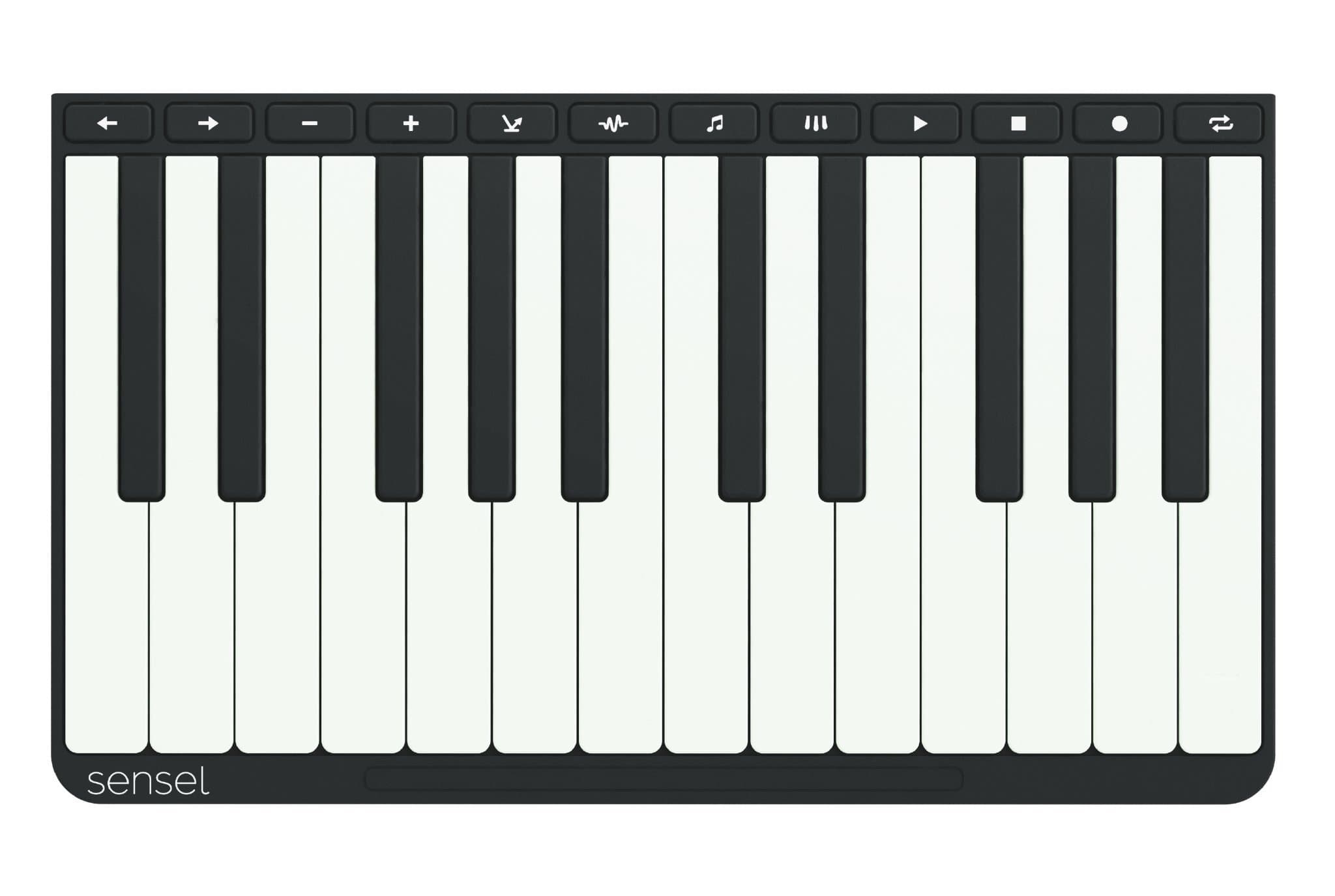 Sensel Piano Overlay Attachment for the Sensel Morph Controller Pressure Sensor (24 velocity sensitive keys, octave switching, transport controls, pitch bend), black/white, 00853230008182