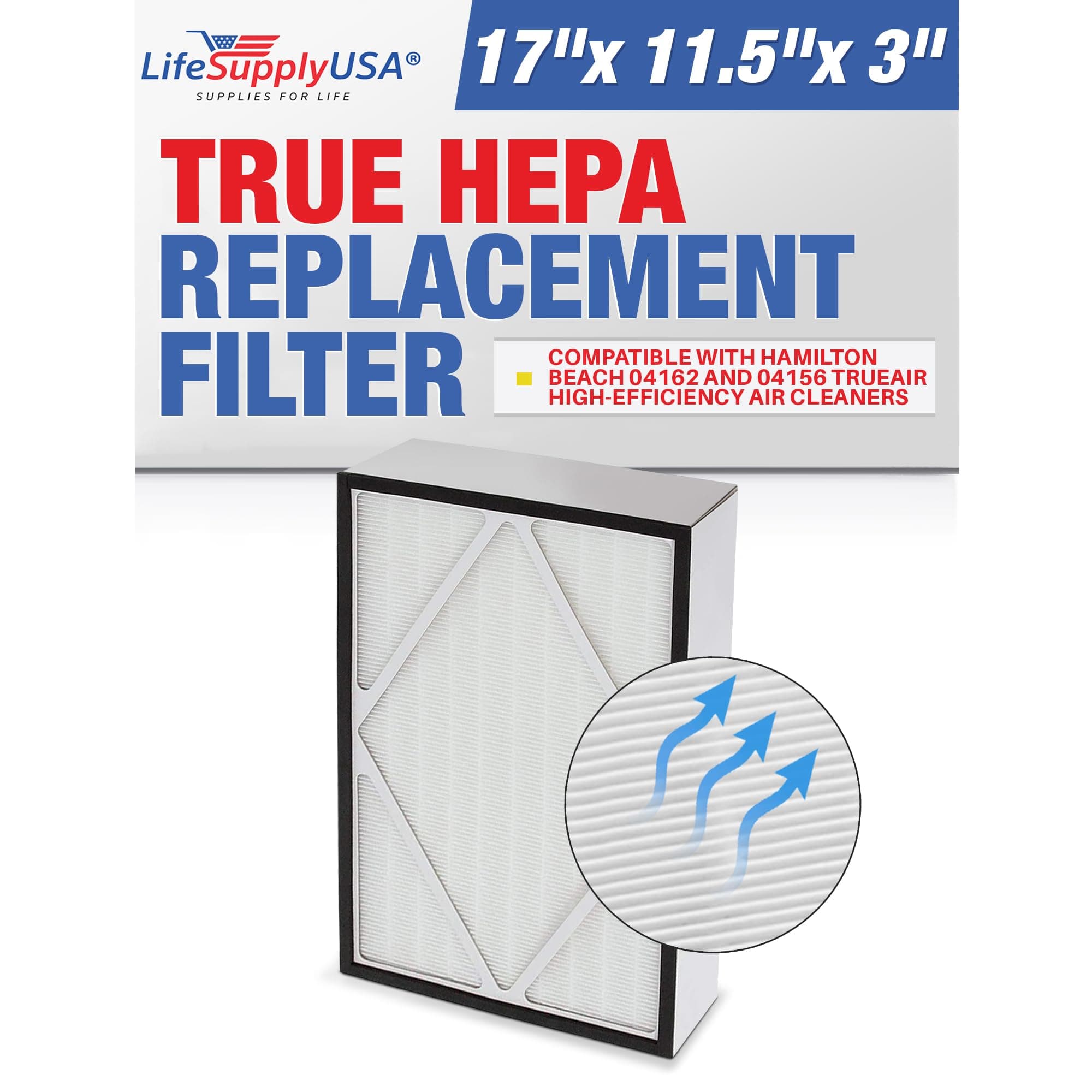 04162 True HEPA Filter Replacement Compatible with Hamilton Beach TrueAir Air Purifiers Models 04163, 04156 by LifeSupplyUSA