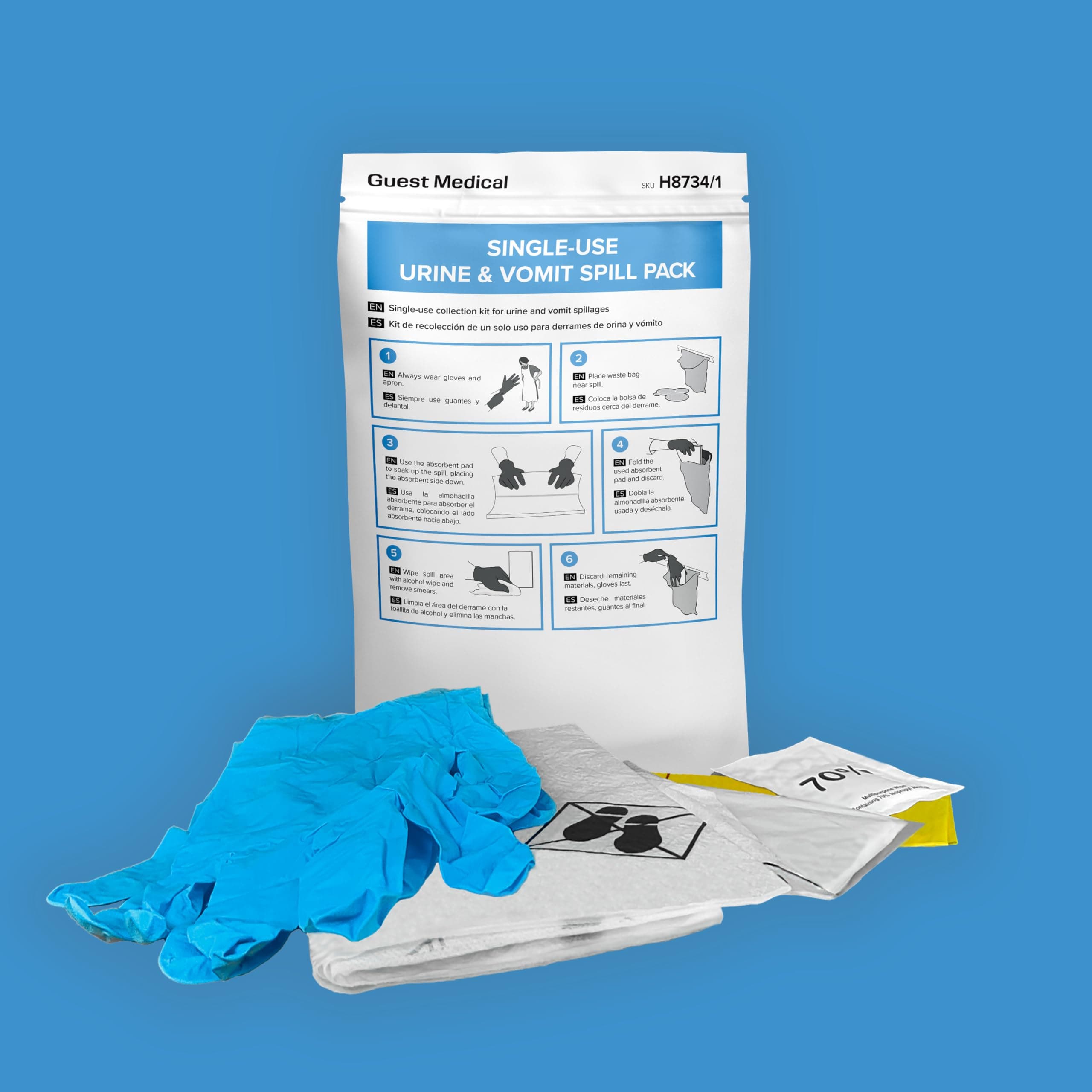 Urine and Vomit Spill Pack, Spill Kit, Single-Use (1 Spill)