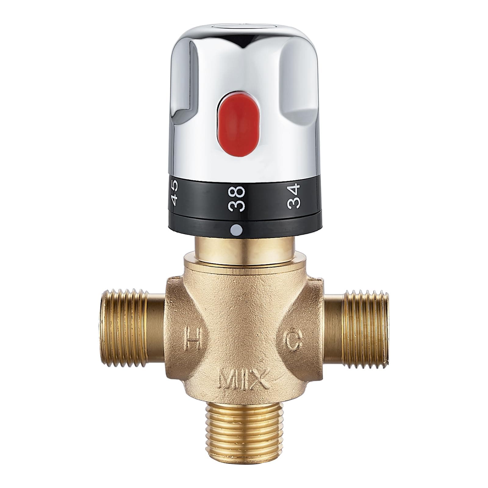 kisimixer Thermostatic Mixing Valve for Shower System Water Temperature Control Pipe Basin Thermostat Control, Solid Brass 3-Way Hot Cold Water Regulator 1/2" BSP (21mm) Connection