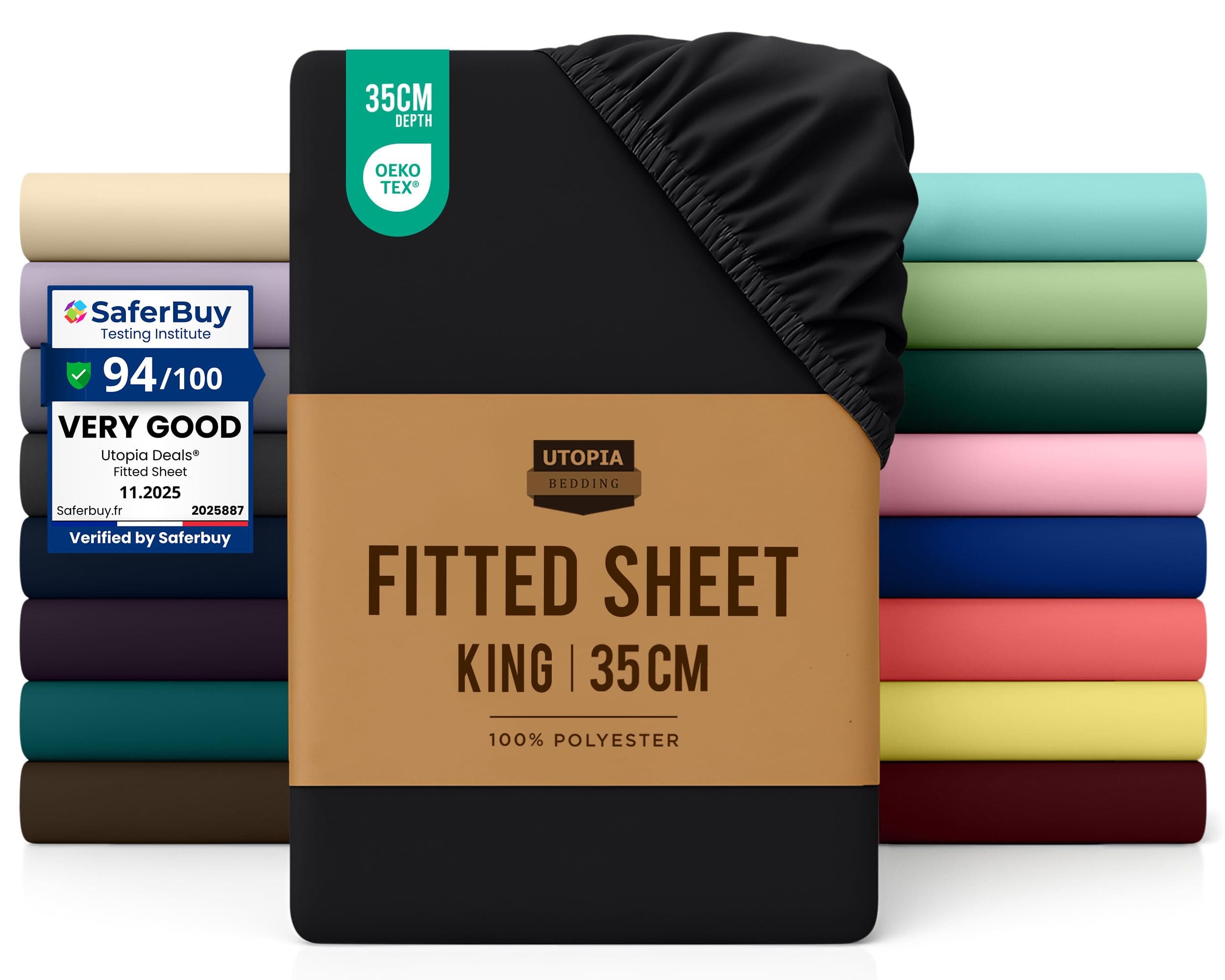Utopia Bedding Fitted Sheet King, Black - Deep Pocket 14 inch (35 cm) - Easy Care - OEKO-TEX Certified - Soft Brushed Polyester Microfibre Fabric - Shrinkage and Fade Resistant - Bottom Sheet
