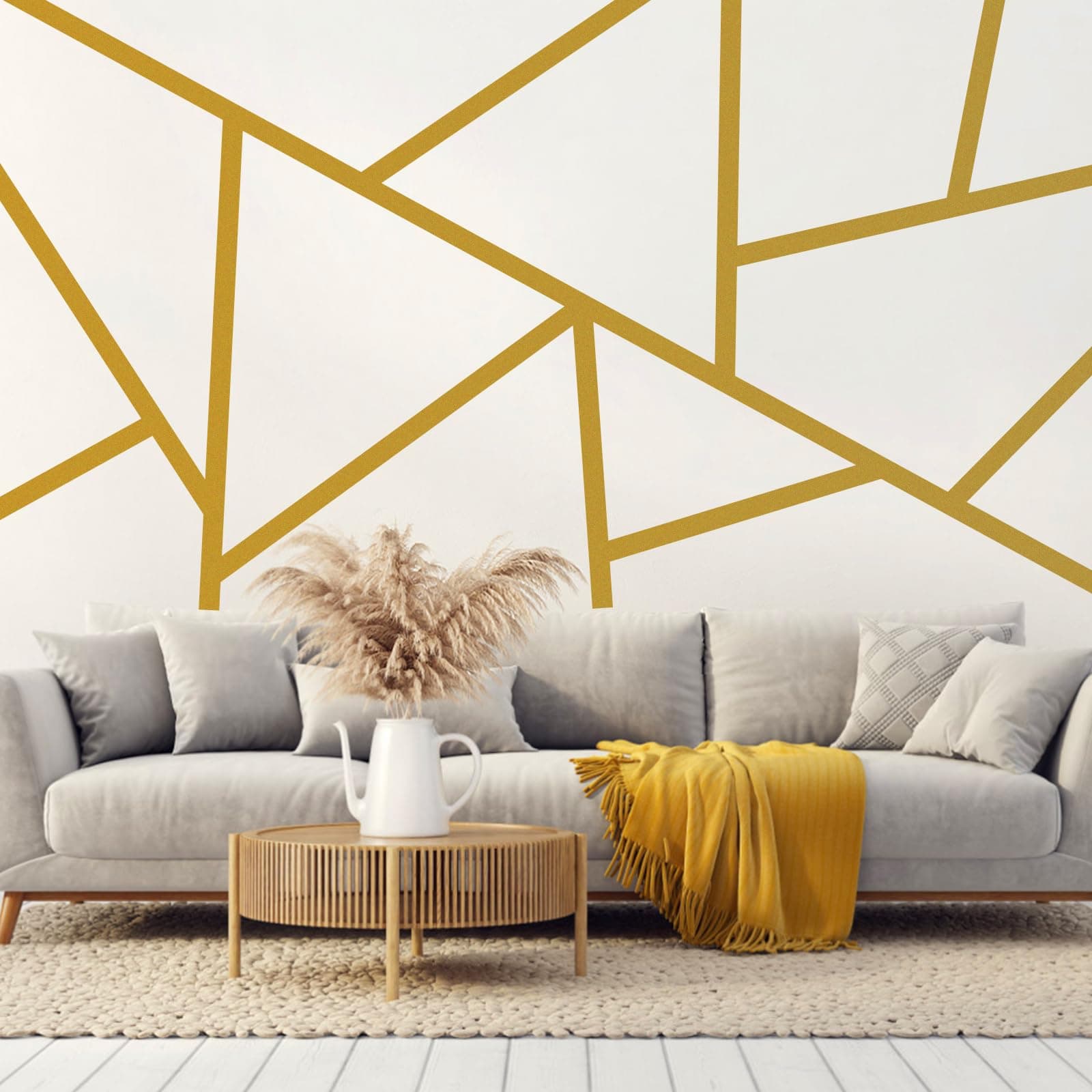 Easma Gold Wall Decal Striped Wall Decals Peel and Stick Metallic Line Wall Decals Modern Vinyl Wall Stickers Minimalist Geometric Wall Art Mural for Bedroom Living Room Office Decor