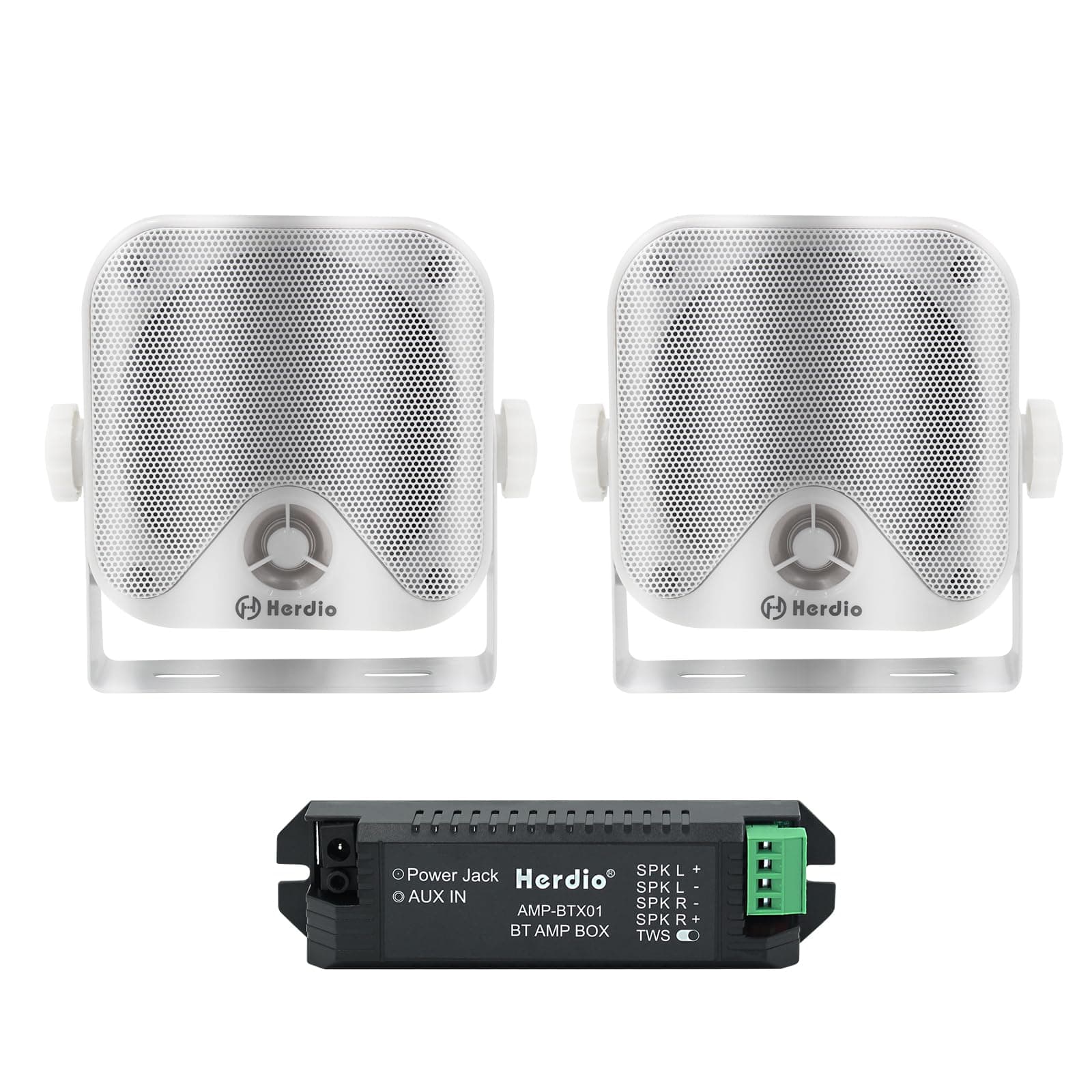 Herdio Compact Waterproof Audio Stereo Sound System Marine Box Bluetooth Speakers with 100 Watt Power(4in, White)