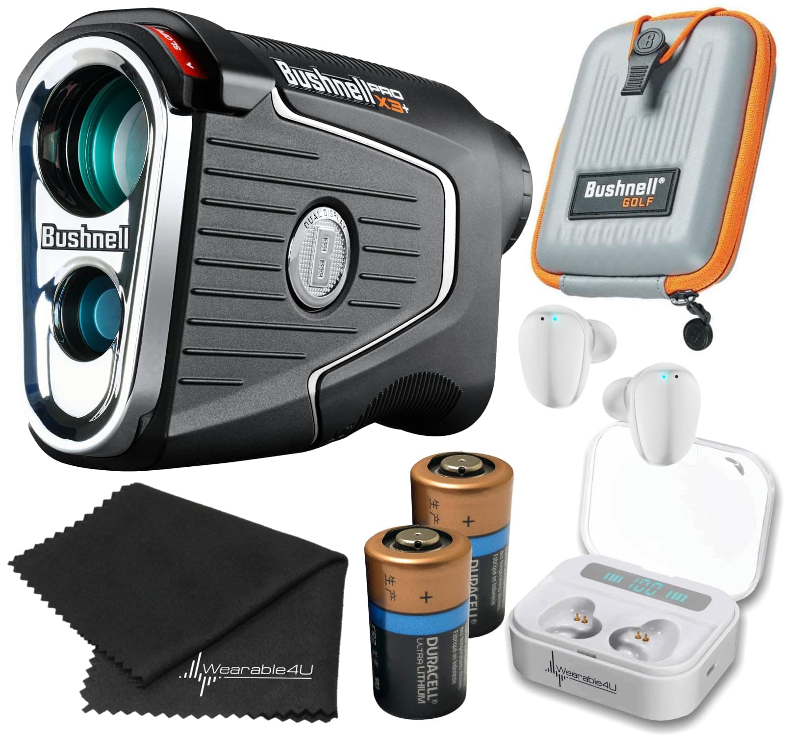 Bushnell PRO X3 / Pro X3+ (Plus) Advanced Laser Golf Rangefinder with Included Carrying Case, Carabiner, Lens Cloth, and Selected Wearable4U Bundle