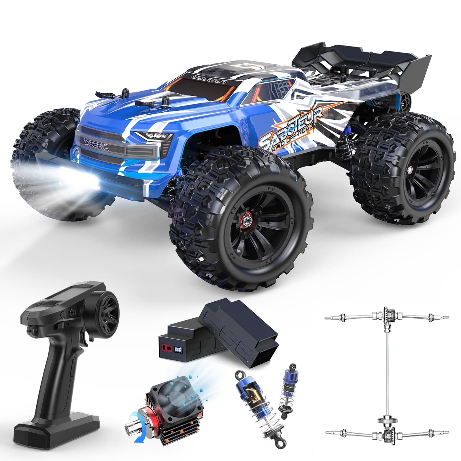 H16E Brushless Extreme High Speed RC Monster Truck, Max 70kph, 1:16 4X4 RTR Fast RC Cars for Adults, All Terrains Off Road Hobby Electric Vehicle Gift for Boys, 2 Li-po Batteries