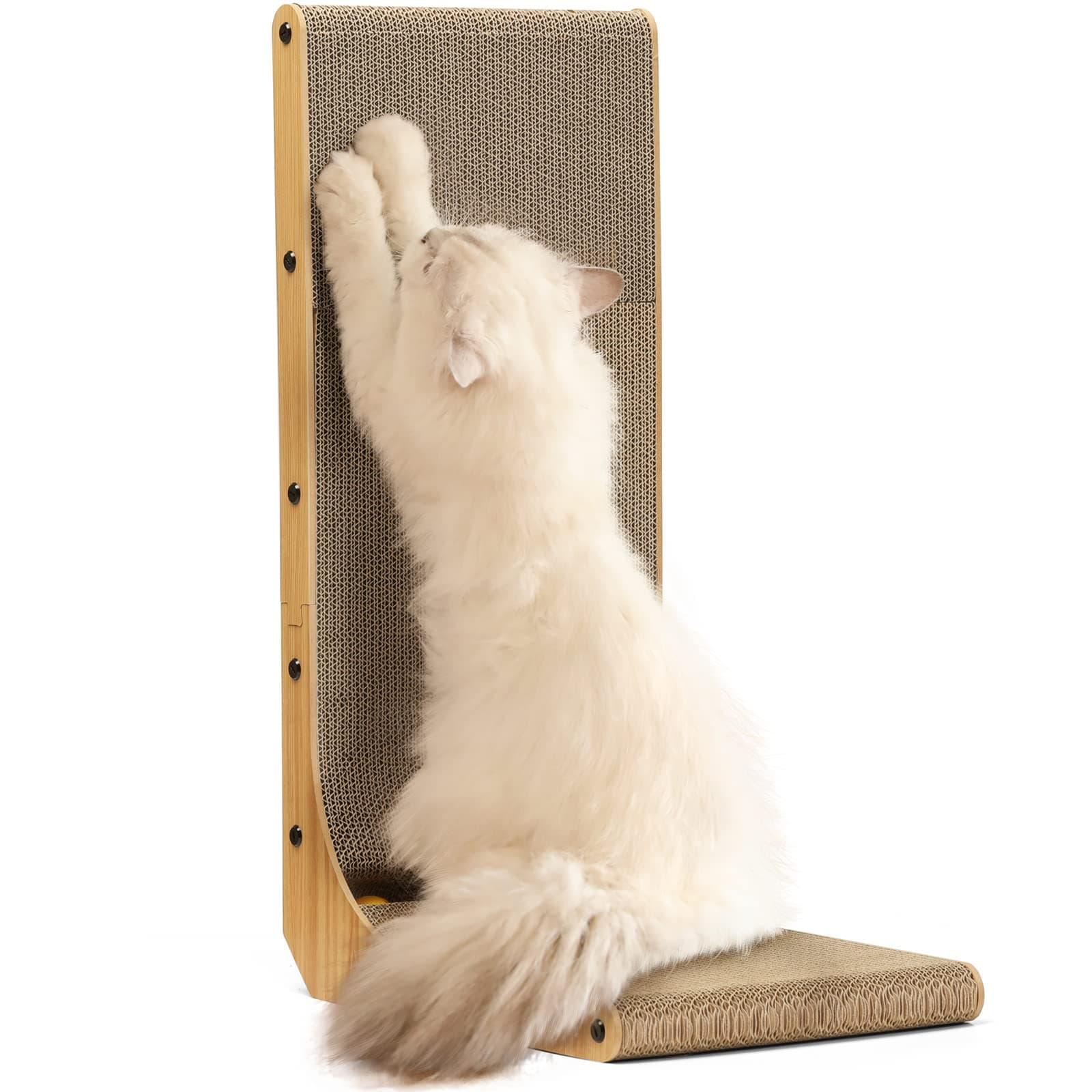 Cat Scratcher, 26.8 Inch L Shape Cat Scratch Pad Wall Mounted, Cat Scratching Cardboard with Ball Toy for Indoor Cats