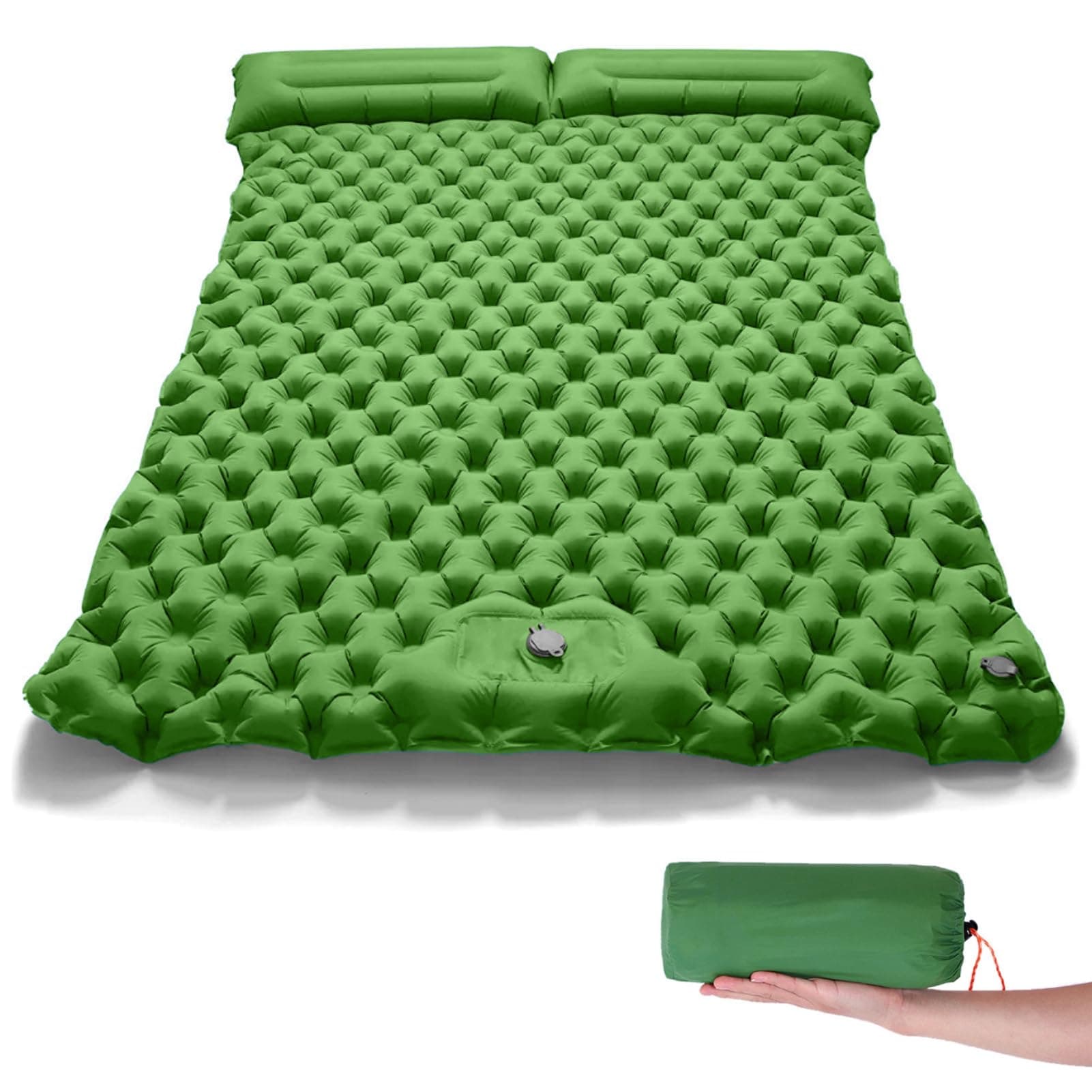 Beauenty Double Portable Camping Pad, Self Inflating Sleeping Pad 4 Season, Built-in Pump, Adults Family Large Camping Lightweight Air Mattress for Travel and Hike (Green)