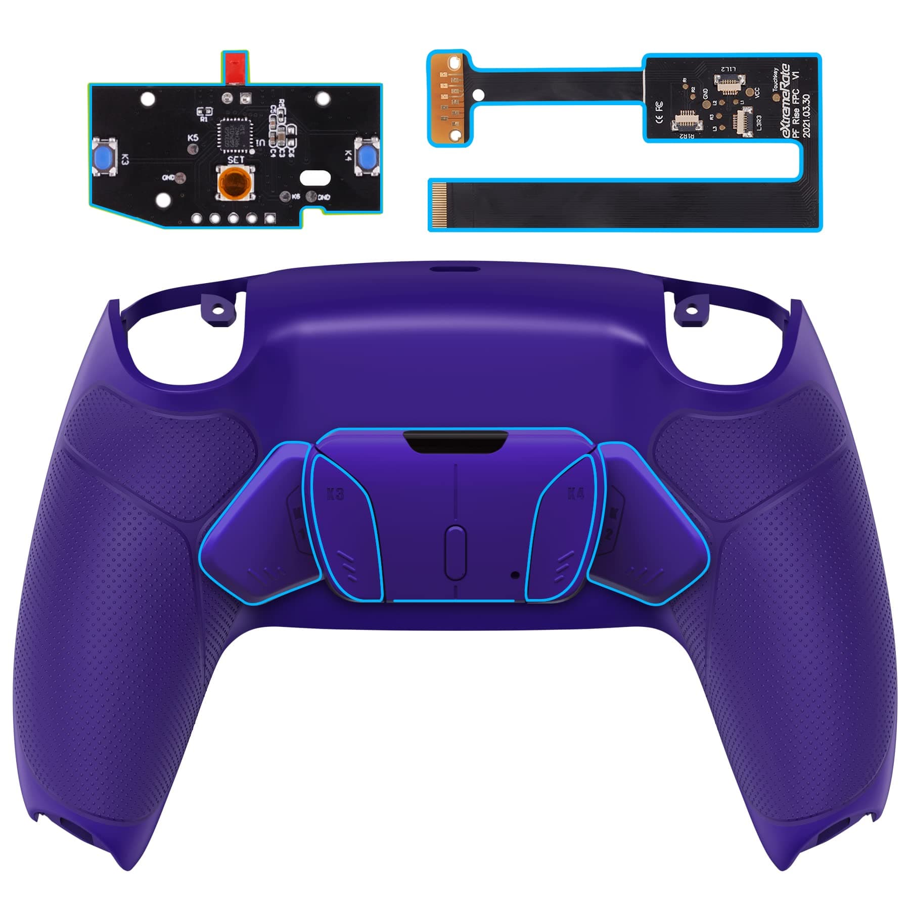 eXtremeRate Programable RISE4 Remap Kit for ps5 Controller BDM-010 BDM-020, Upgrade Board & Redesigned Rubberized Grip Back Shell & 4 Back Buttons set for ps5 Controller - Galactic Purple