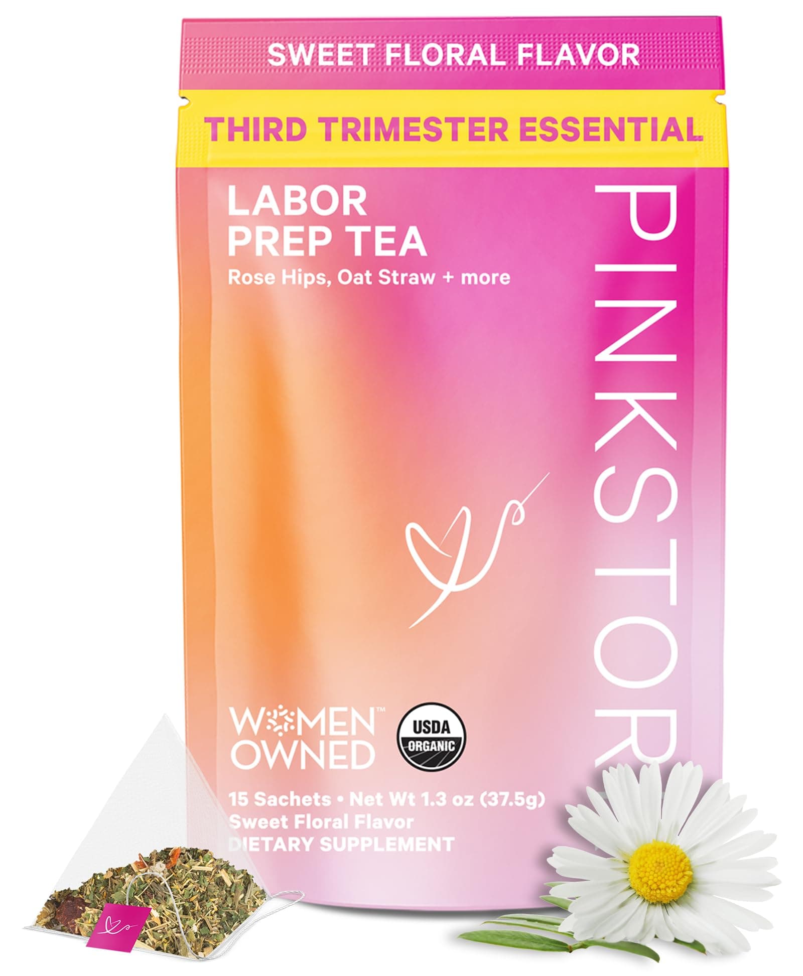 Pink Stork Labor Prep: Red Raspberry Pregnancy Tea, Labor & Birth, 40 Cups -2nd & 3d Trimester Tea-100% Organic Herbs -Strengthen & Tone Uterus -Caffeine Free -Sweet from Organic Stevia