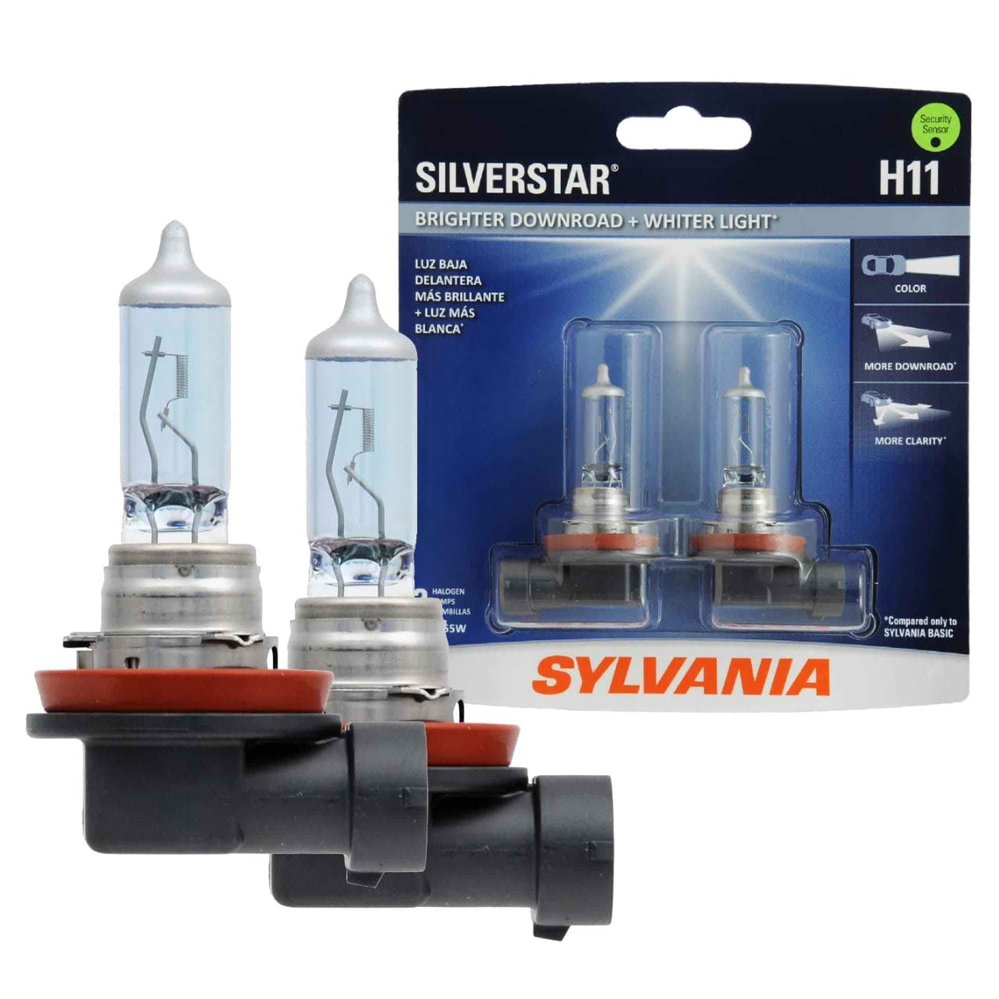 H11 SilverStar - High Performance Halogen Headlight Bulb, High Beam, Low Beam and Fog Replacement Bulb, Brighter Downroad with Whiter Light (Contains 2 Bulbs)