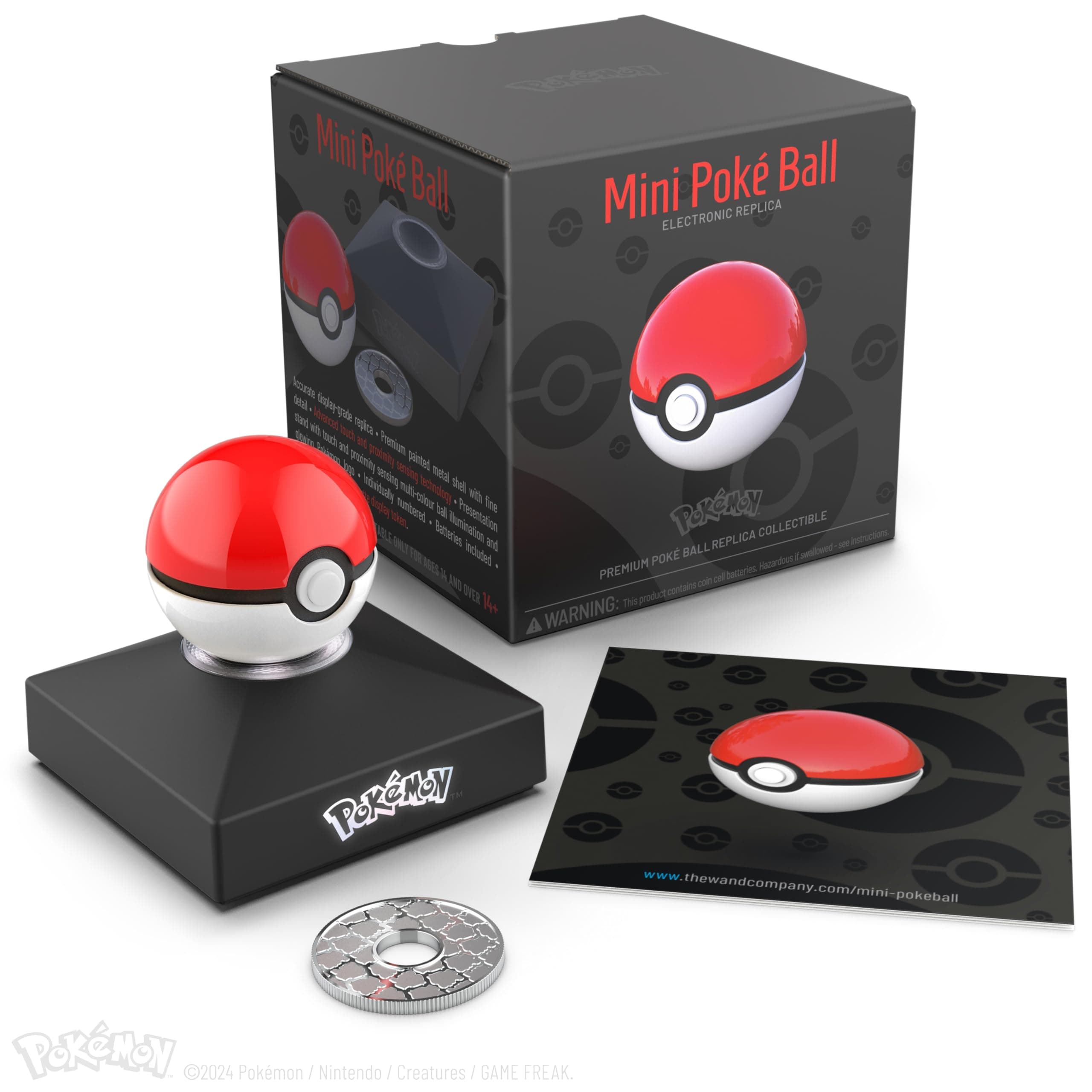 The Wand Company Pokémon Trainer Mini Poké Ball Range of Authentic Replicas - Realistic, Electronic, Die-Cast Poké Ball with Display Stand Light Features