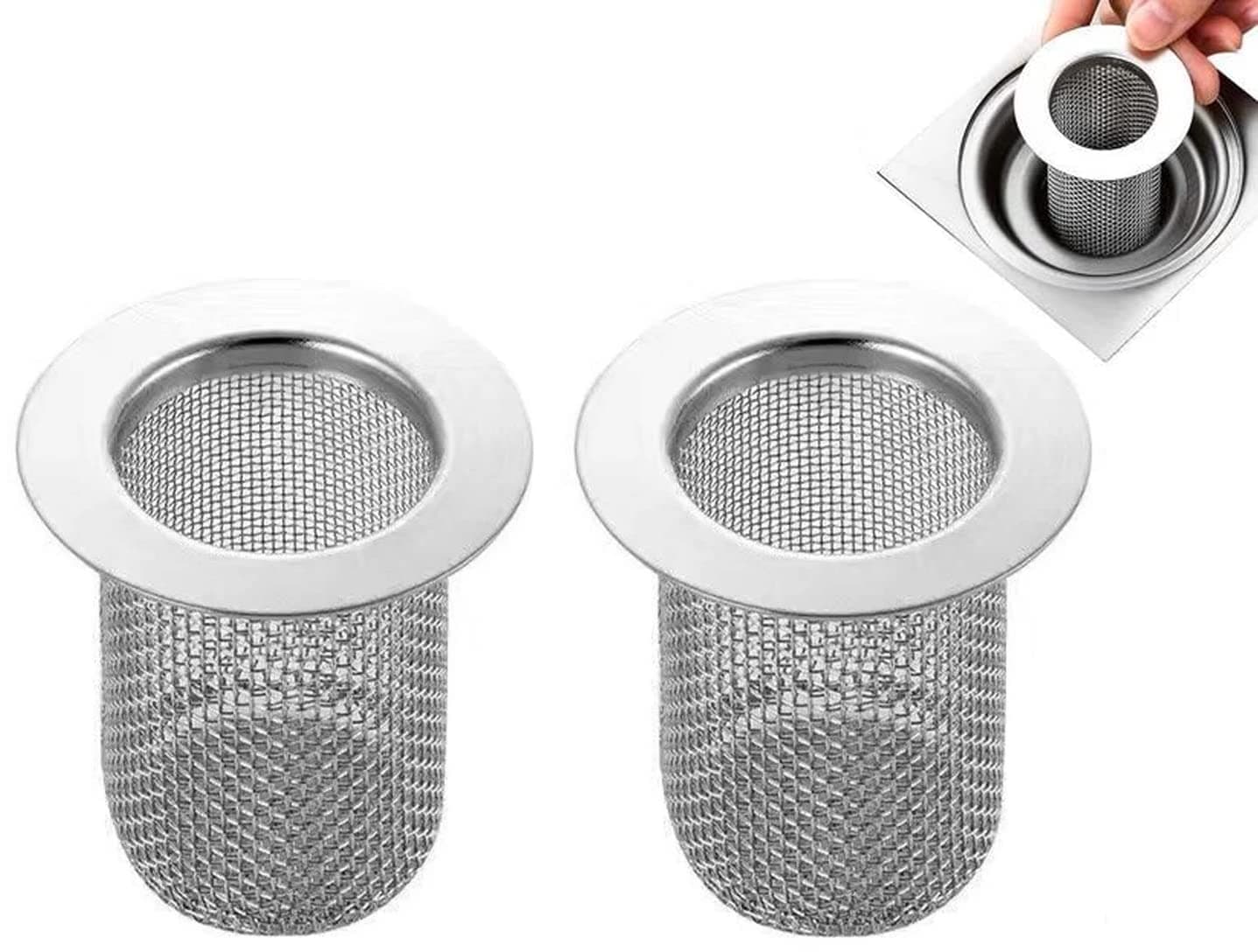 Rubik Drain Strainer Stainless Steel 2 Pack, Mesh Basket Filter for Floor Kitchen Sink Bathroom Washbasin Bathtub Drain Shower Hair Catcher (55x34x40mm)