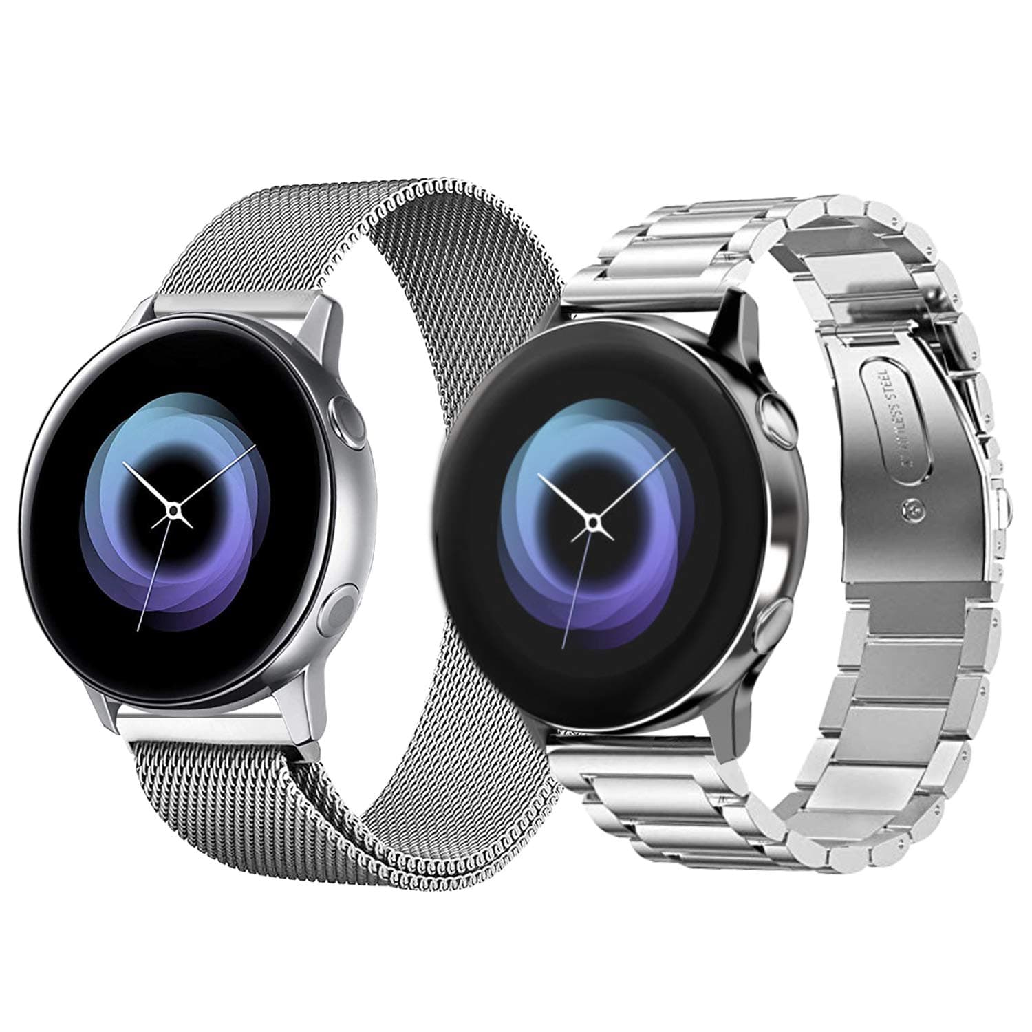 VICARA Band Compatible with Samsung Galaxy Watch Active/Active 2 Bands 44mm&40mm,20mm Stainless Steel Metal Replacement Strap for Samsung Galaxy Watch Active/Active2(Silver)