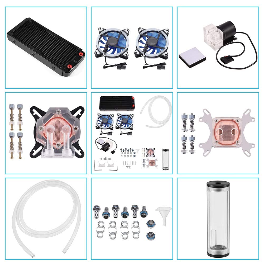 DIY 240mm Water Cooling Kit, DIY 240mm Cooler CPU/GPU Block Pump Reservoir with LED Fan Heat Sink Computer Water Cooling Connectors Kit, Liquid CPU Cooler Kit
