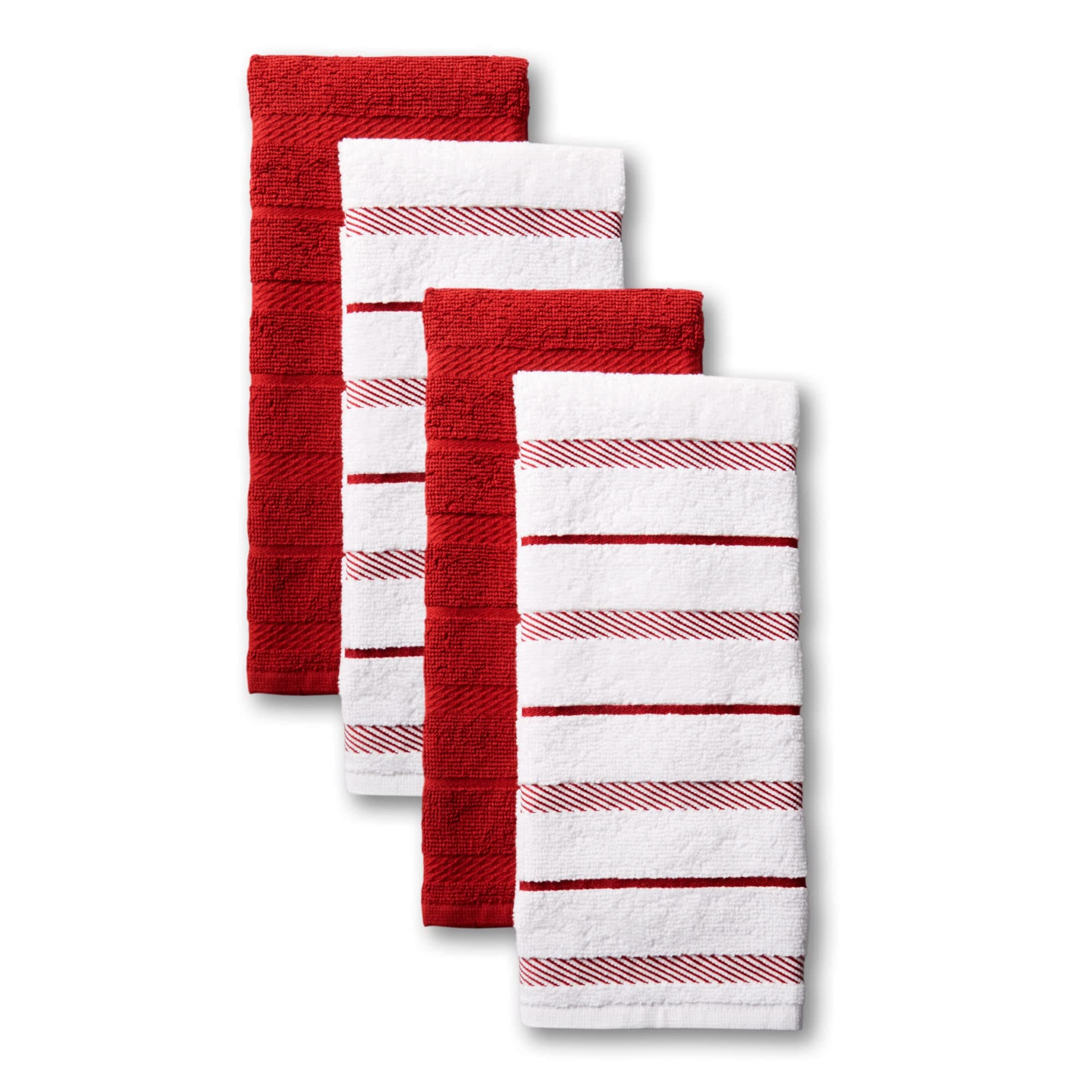 Albany Kitchen Towel 4-Pack Set, Passion Red/White, 16"x26"