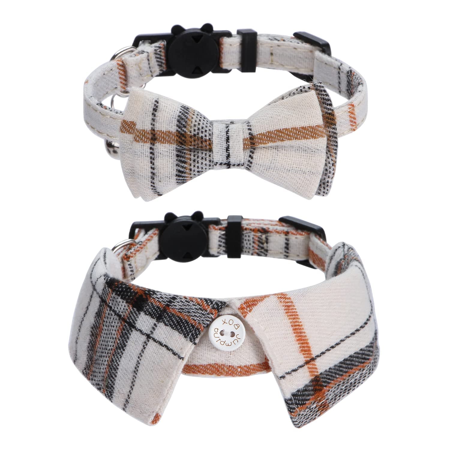 2 Pack/Set Cat Collar with Cute Bow Tie and Bell,Breakaway Plaid Shirt Collar for Kitty Adjustable Safety