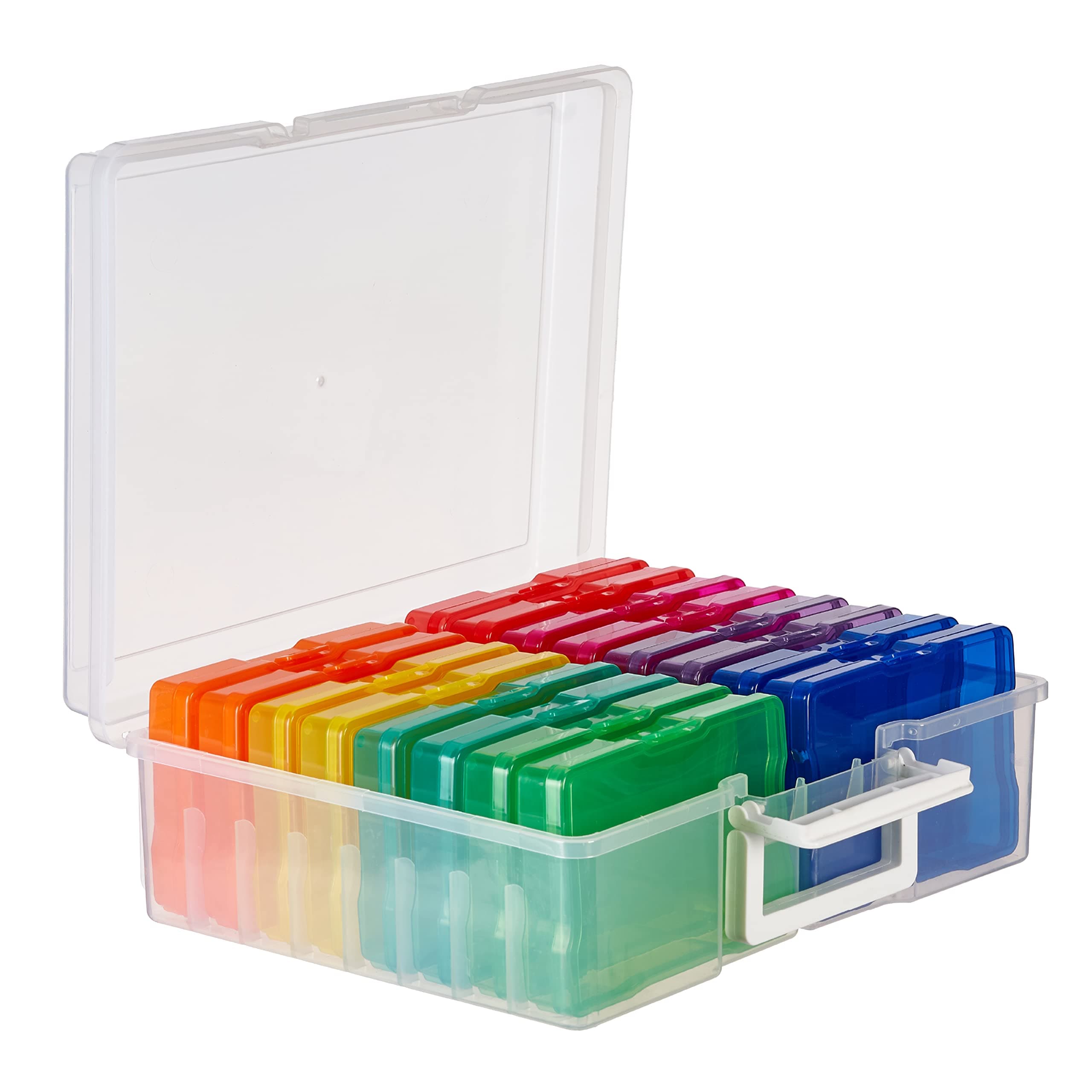 MATANA - Multi-Coloured Plastic Photo Storage Boxes 6x4 Organiser, Includes 16 Cases & Labels - Great for 1000+ Family Photos, Hobbies, Arts & Crafts, Stationary, Toys, Gardening & Seeds