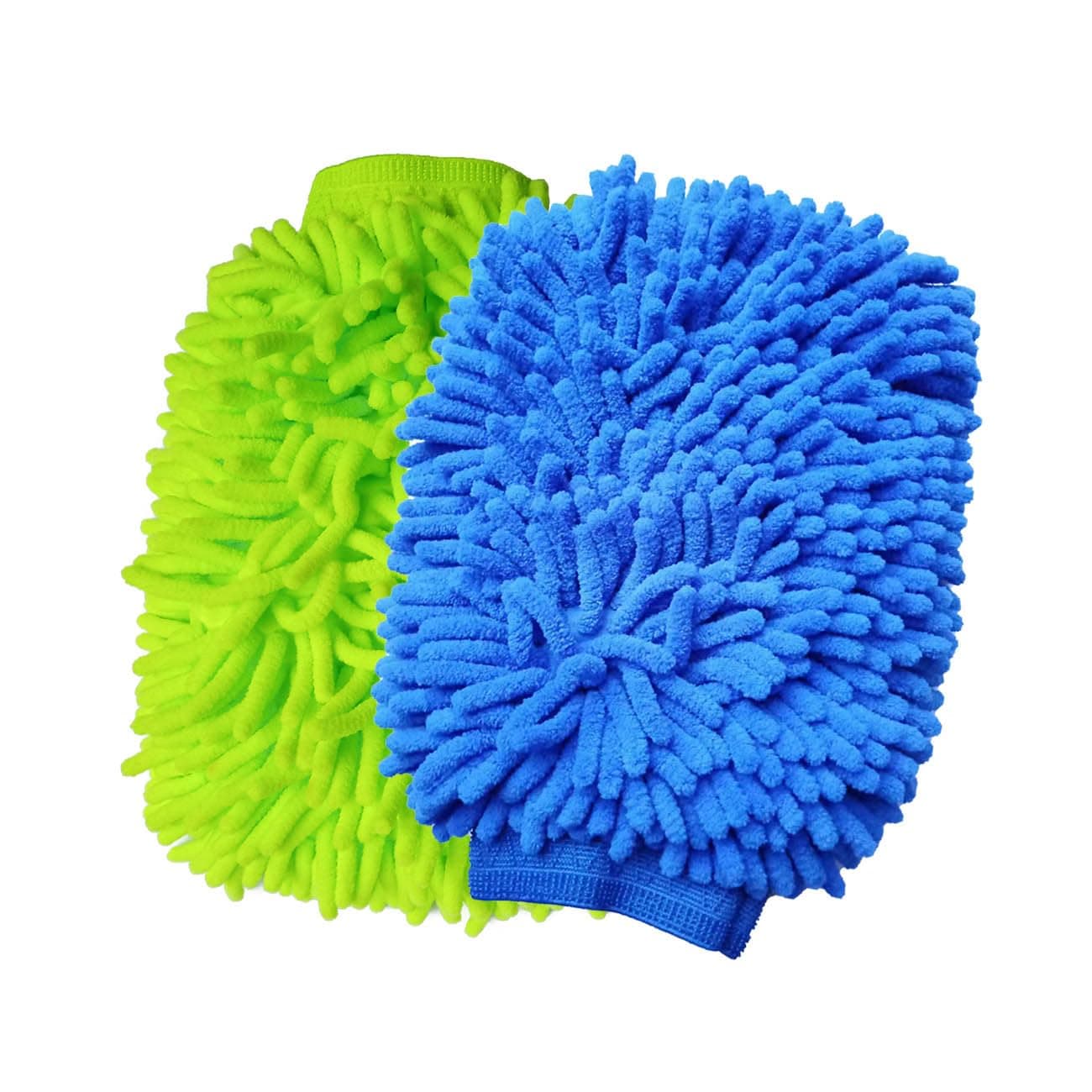 2 Pack Car Wash Mitt Microfiber Chenille Car Wash Mitt Scratch Free for Cars Cleaning,Home Cleaning Mitts(Green/Blue).