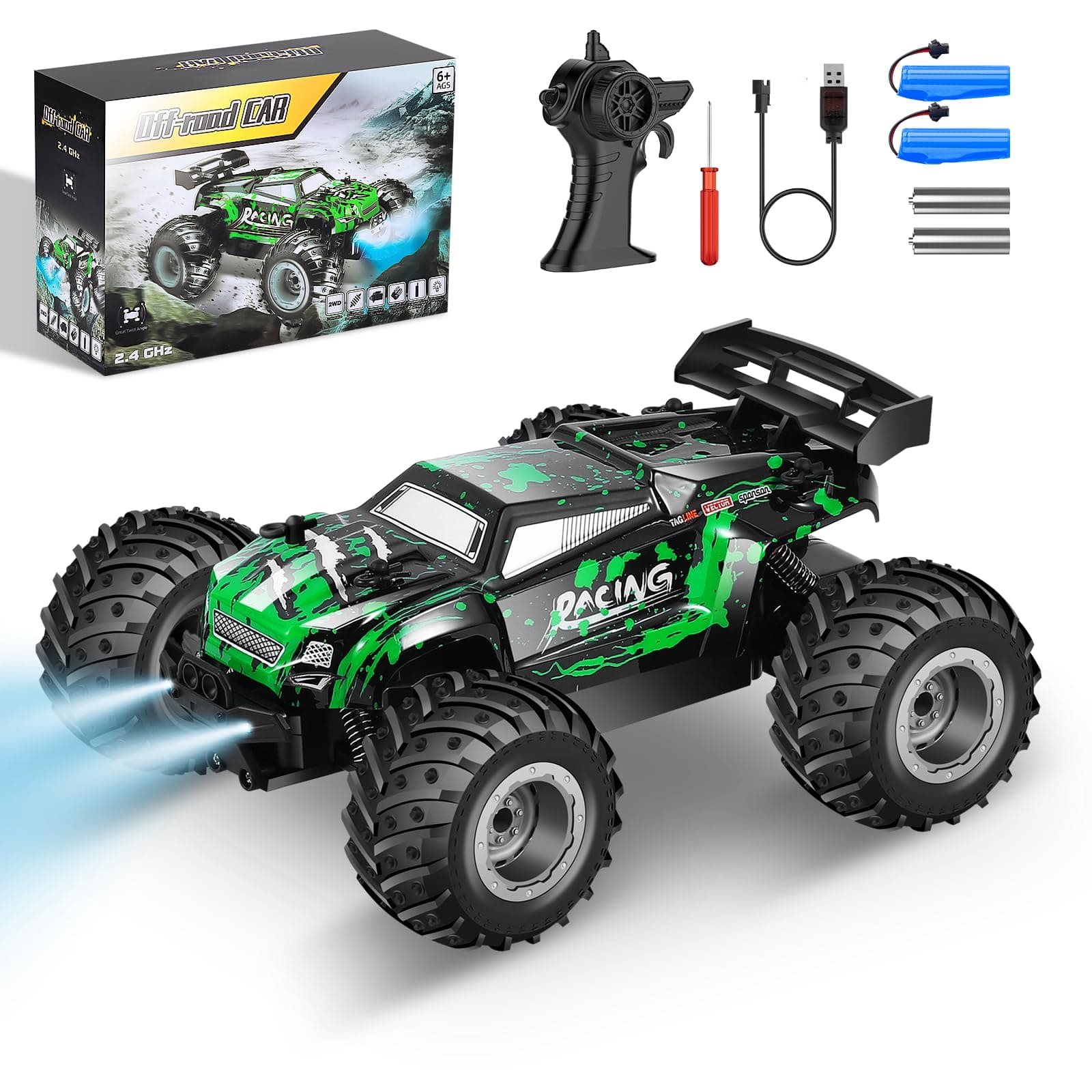Remote Control Car, All Terrain Remote Control Truck for Boy, 2.4GHz Rc Car with Two Rechargeable Batteries, 20KM/H Monster Truck Toys