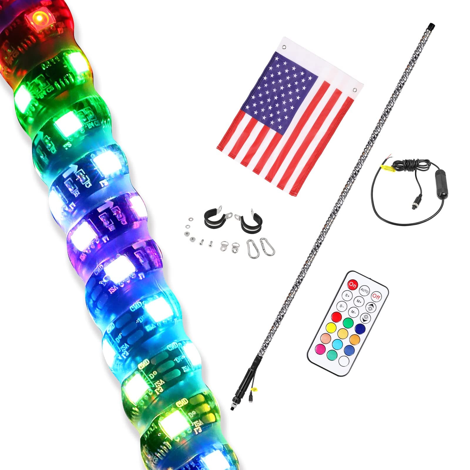 OFFROADTOWN 5FT LED Whip Light RF Remote Control Spiral Lighted Whips RGB Dancing/Chasing Light Antenna LED Whips for UTV ATV Polaris RZR Razor Offroad Trucks Pickup 4X4 Dune