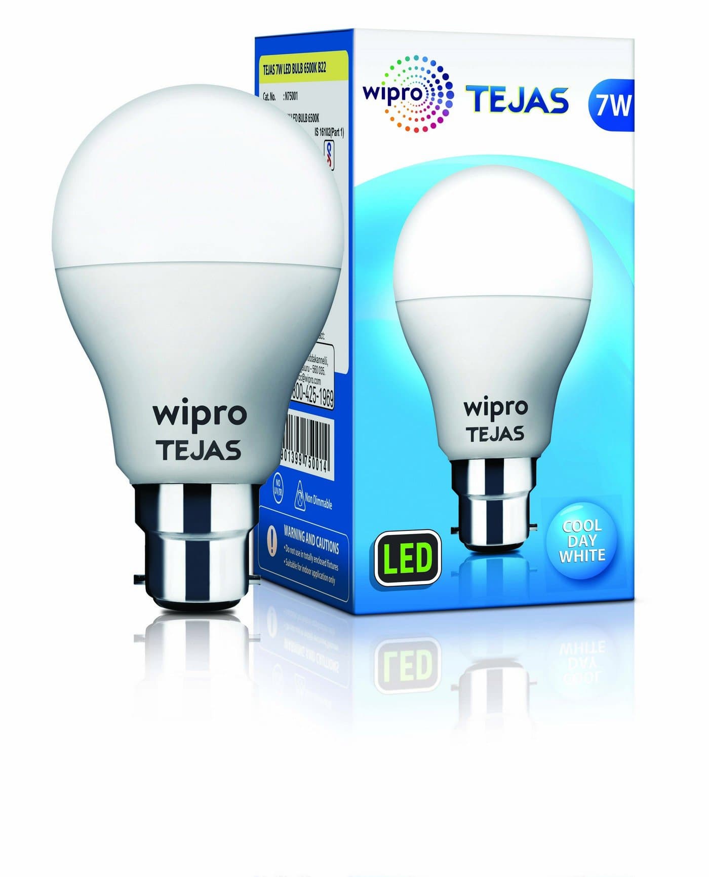Wipro Tejas Base B22 7-Watt LED Bulb (Cool Day Light)
