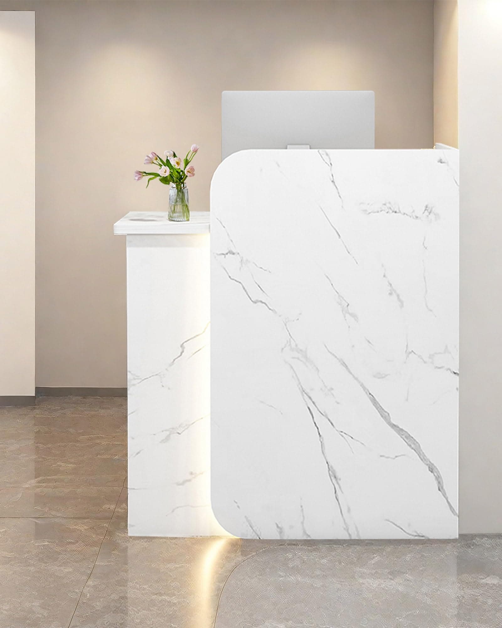 Reception Desk Office Checkout Counter, Modern Front Desk Reception Counter Desk with Lockable Drawer Simple Retail Counter for Retail, Lobby, Beauty Salon Clothing Store(Textured,24" Lx18 Wx39 H)