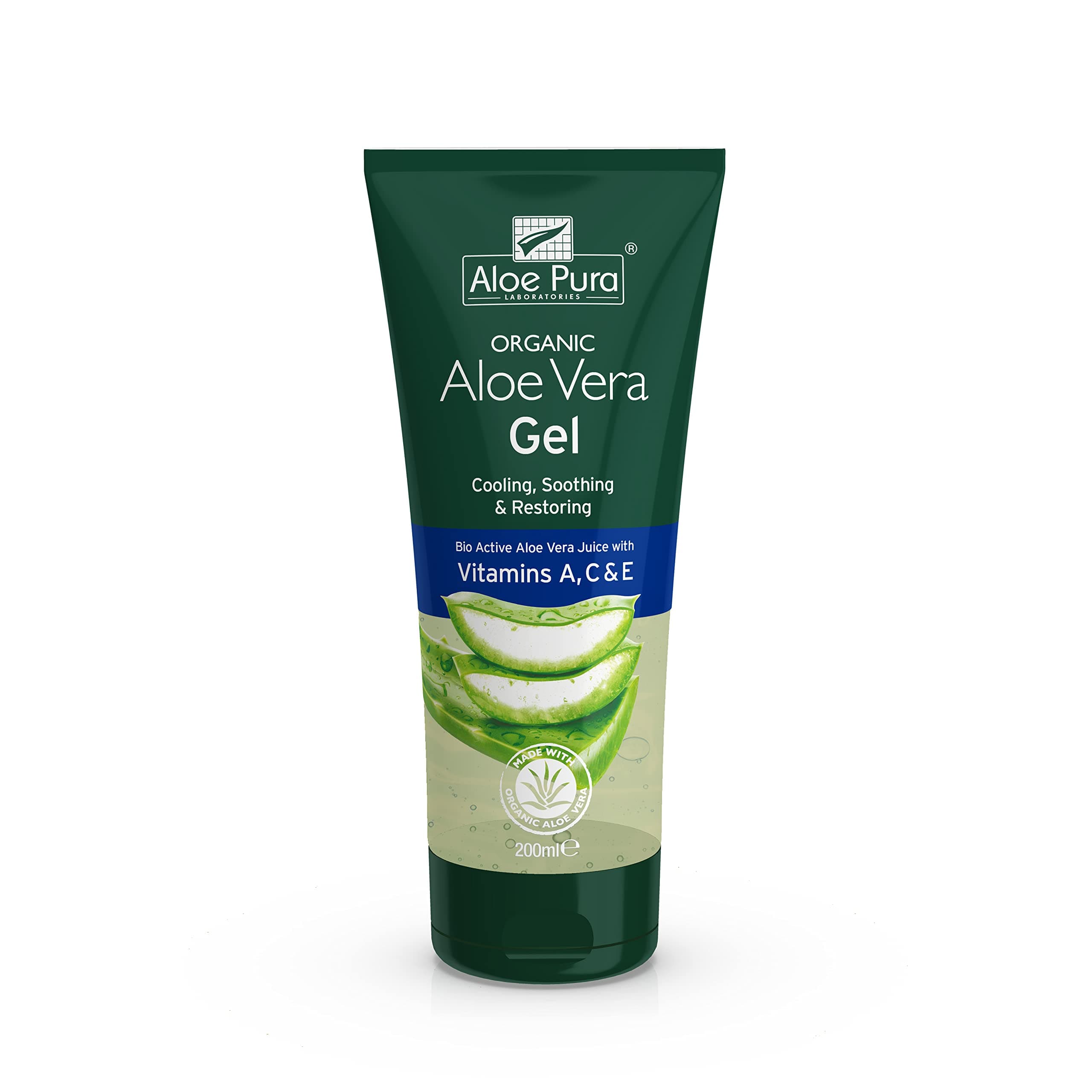 Organic Aloe Vera Gel with Vitamin's A, C and E, Natural, Vegan, Cruelty Free, Paraben and SLS Free, Soothing, Restoring, 200 ml