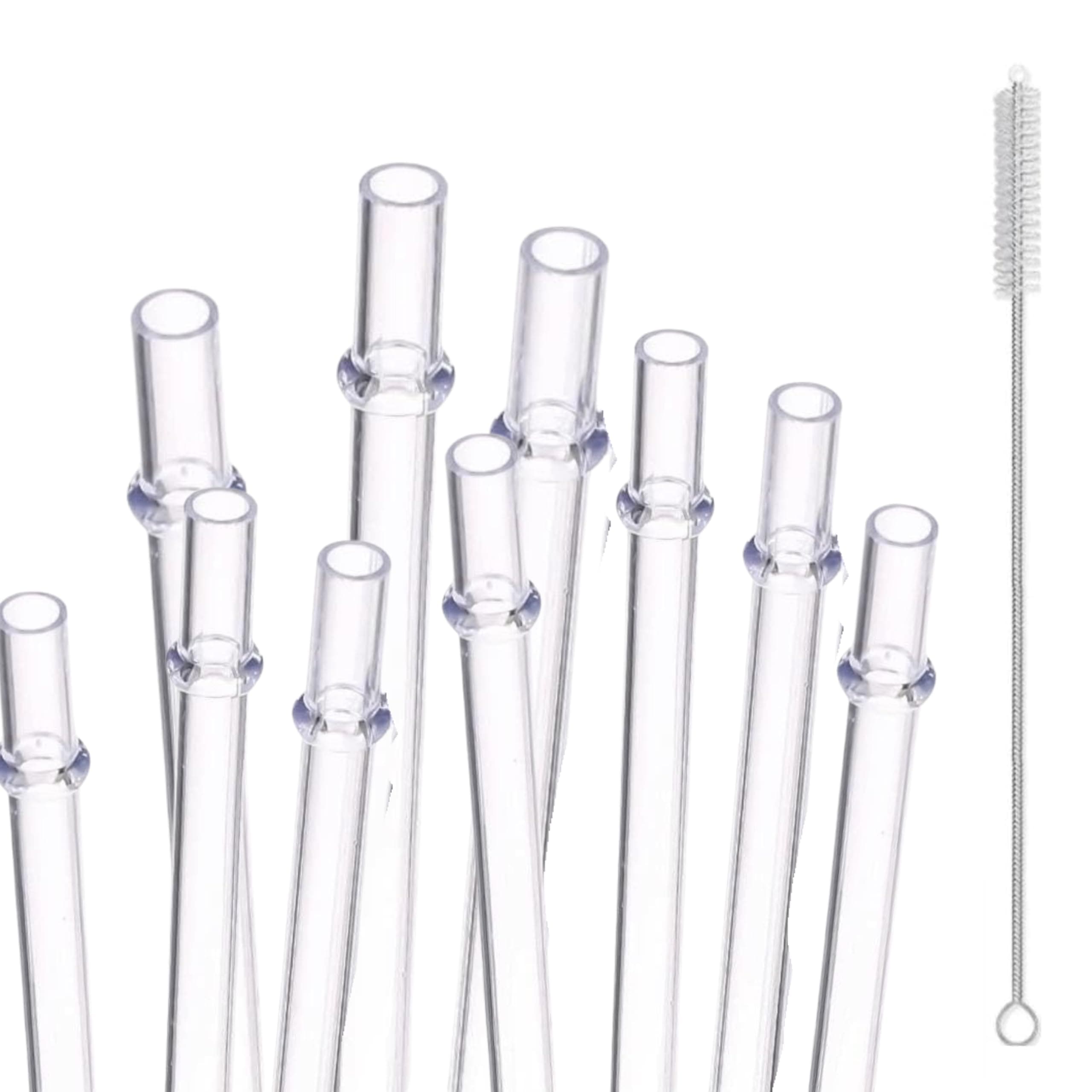 Clear Reusable Plastic Straws, 9 inch Thick & Long Reusable Straws with Cleaning Brush - 30oz Tumbler Replacement Straw for Stanley Cup - 10 Pack