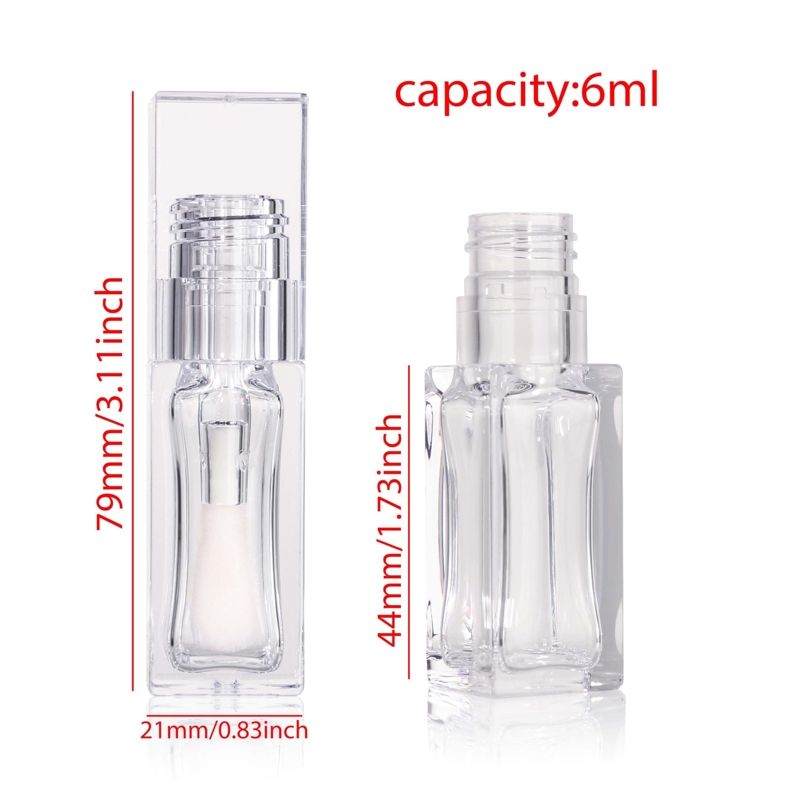 COSIDEA 18pcs Empty 6ml Square Clear PETG lip gloss tubes big deo foot wand lipgloss tube container for lip oil