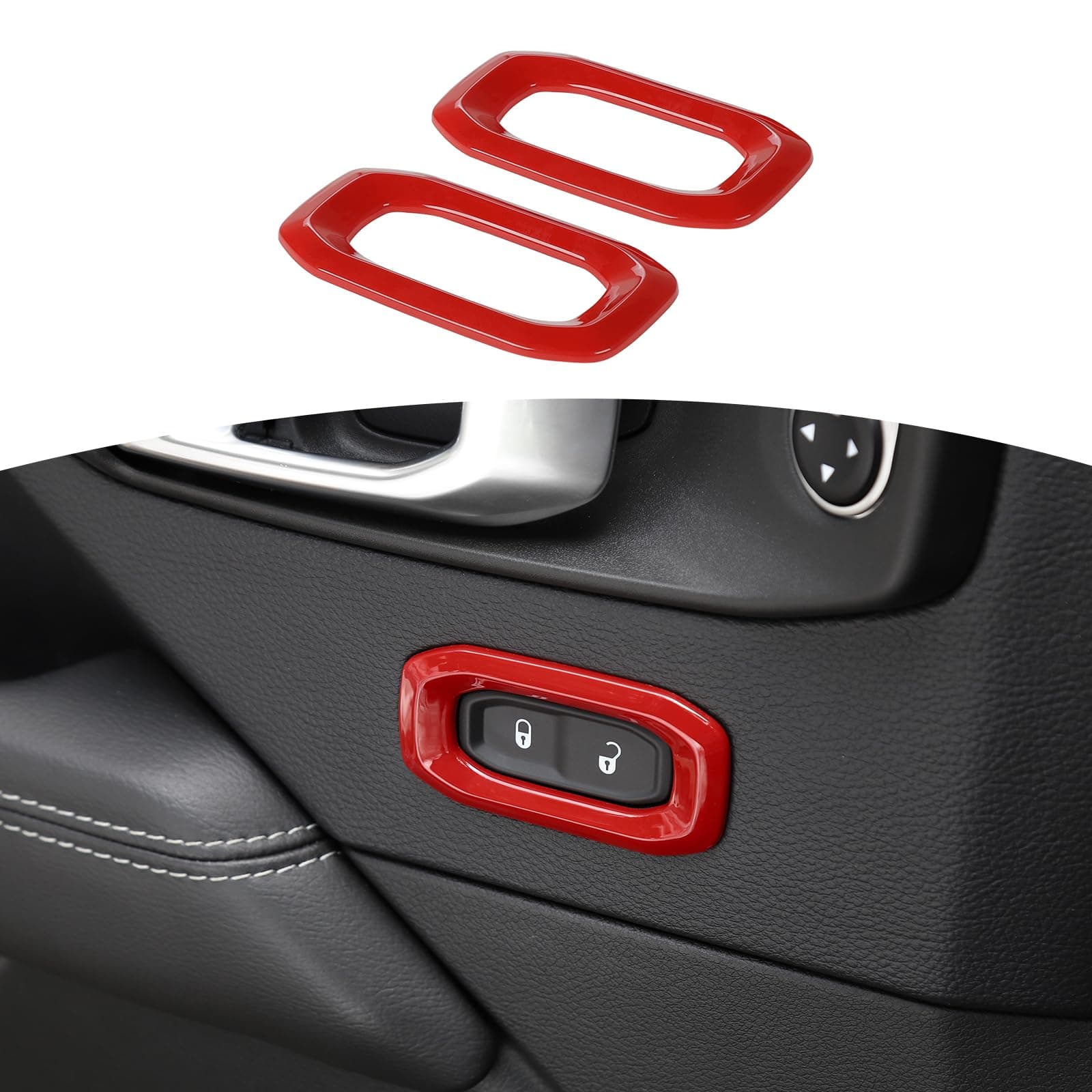 RT-TCZ for Wrangler JL Door Lock Switch Button Trim Cover Red for Jeep Wrangler JL JLU Gladiator JT 2018-2024 Red Interior Accessories 2pcs