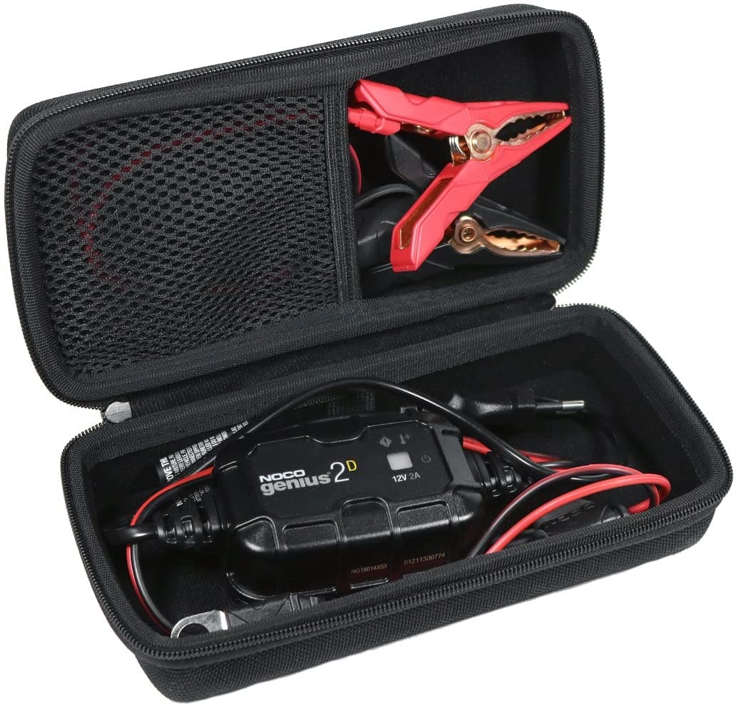 Portable Travel Protective Case Compatible with NOCO Genius 2/Genius 1 Fully-Automatic Smart Charger, Hard Case with Mesh Pocket for NOCO 5-Amp/2-Amp/1-Amp Battery Chargers