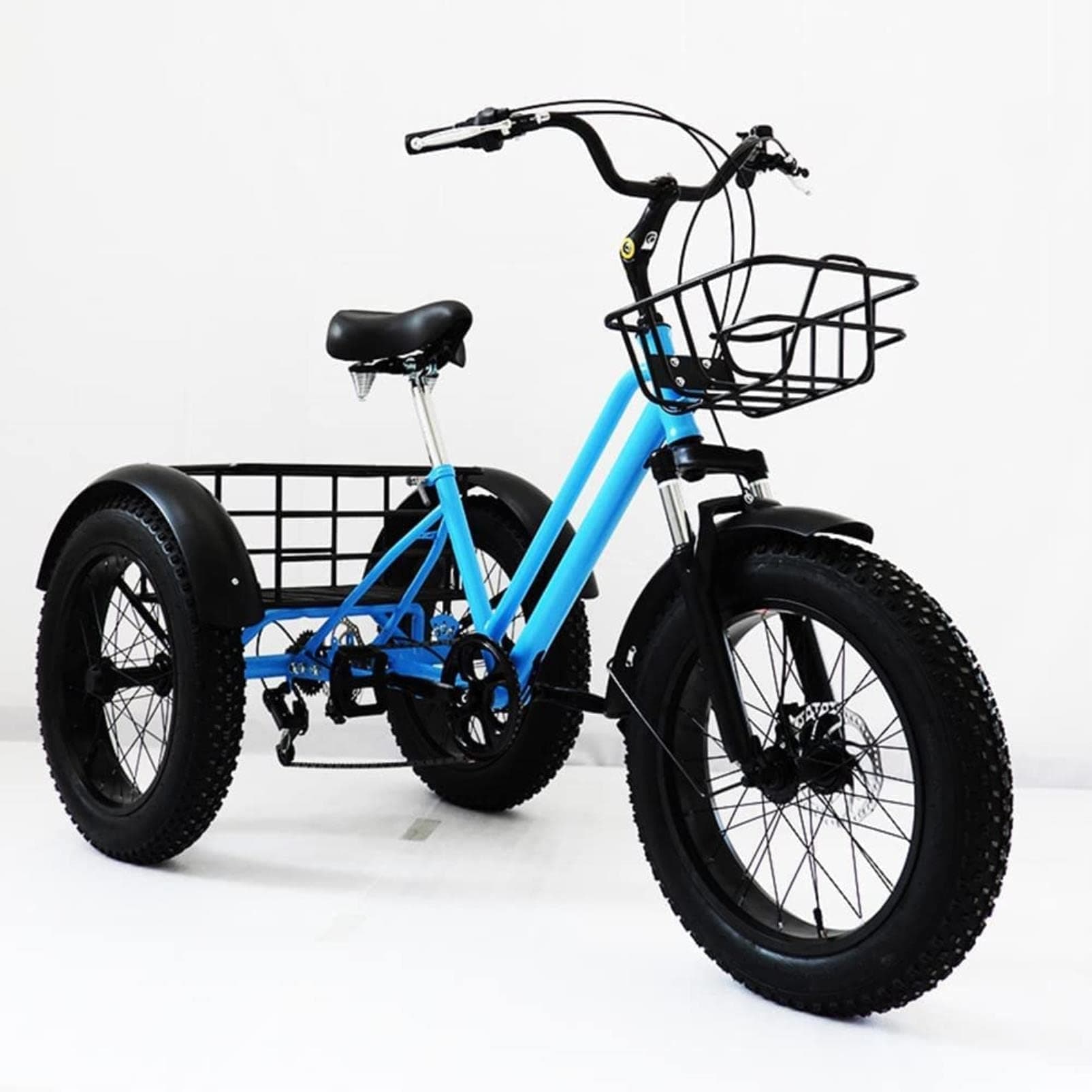 KRCO 7-Speed Low Step-Through Tricycle 20" x 4.0 All Terrain Fat Tire Trike Urban Leisure Cycling Three-Wheel Bikes with Carry Cargo Basket, Vacation Camp Recreation Shopping Adult