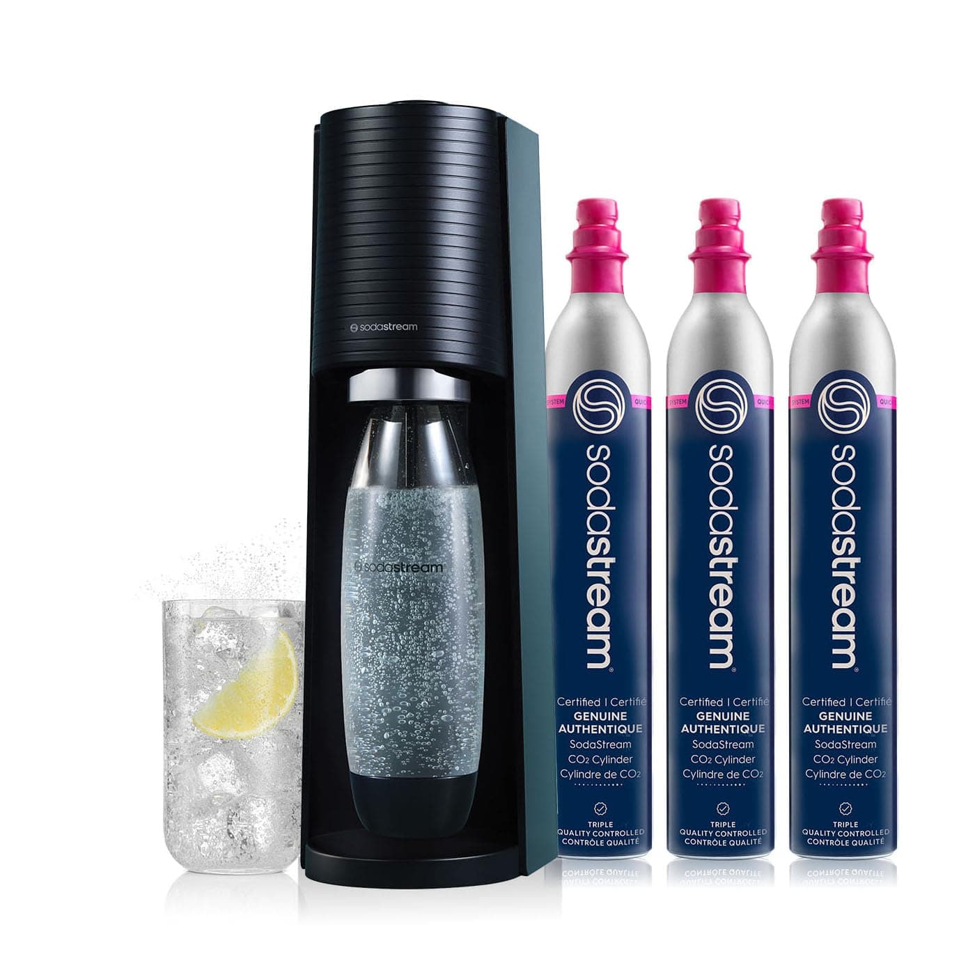 - SodaStream Terra Sparkling Water Maker Bundle in Black - includes 3-Pack CO2 and Carbonating Bottle