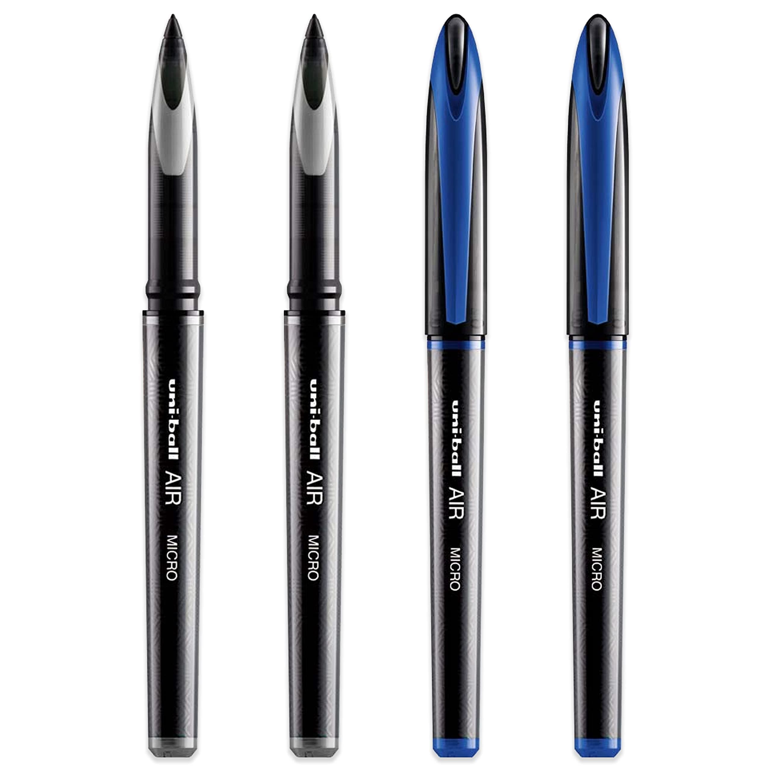 Uni-Ball AIR Micro - 0.5mm Fine Rollerball - 4 Pack - Black and Blue Ink - UBA-188-M