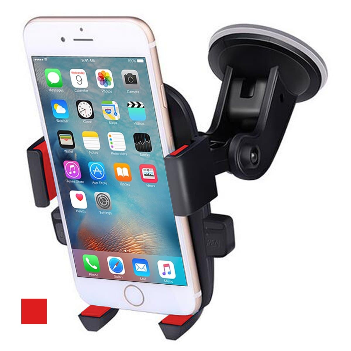 ANCOOLE Car Mount Phone Holder Cradle for Windshield 360 Degrees Rotation Freely Adjustable for iphone X/8/7/6S/6 Plus Samsung Galaxy S8/S7 edge Universal Phone (Red)