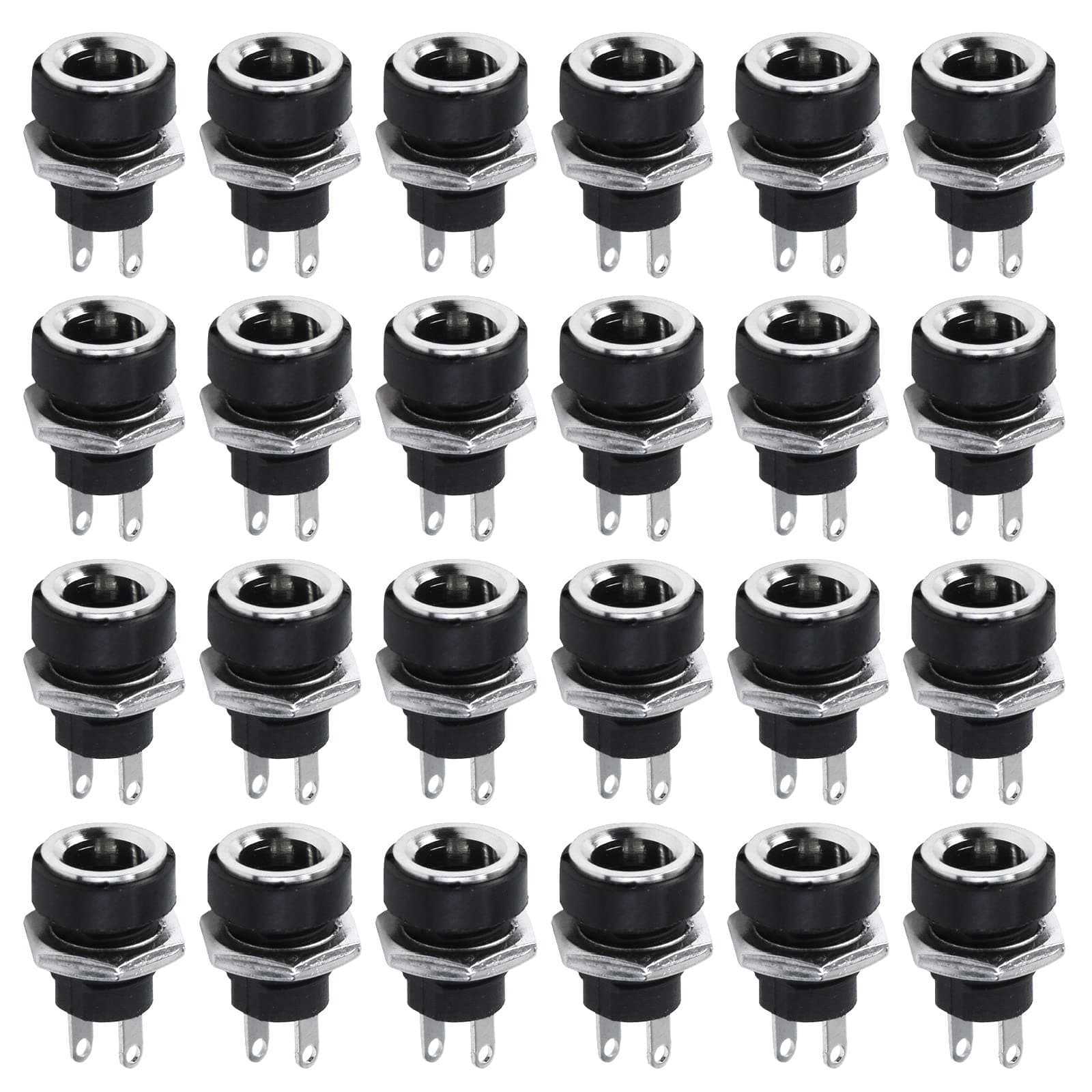 Antrader 24pcs 5.5mm x 2.1mm 2 Pin DC Power Female Panel Mount Jack Socket Connector