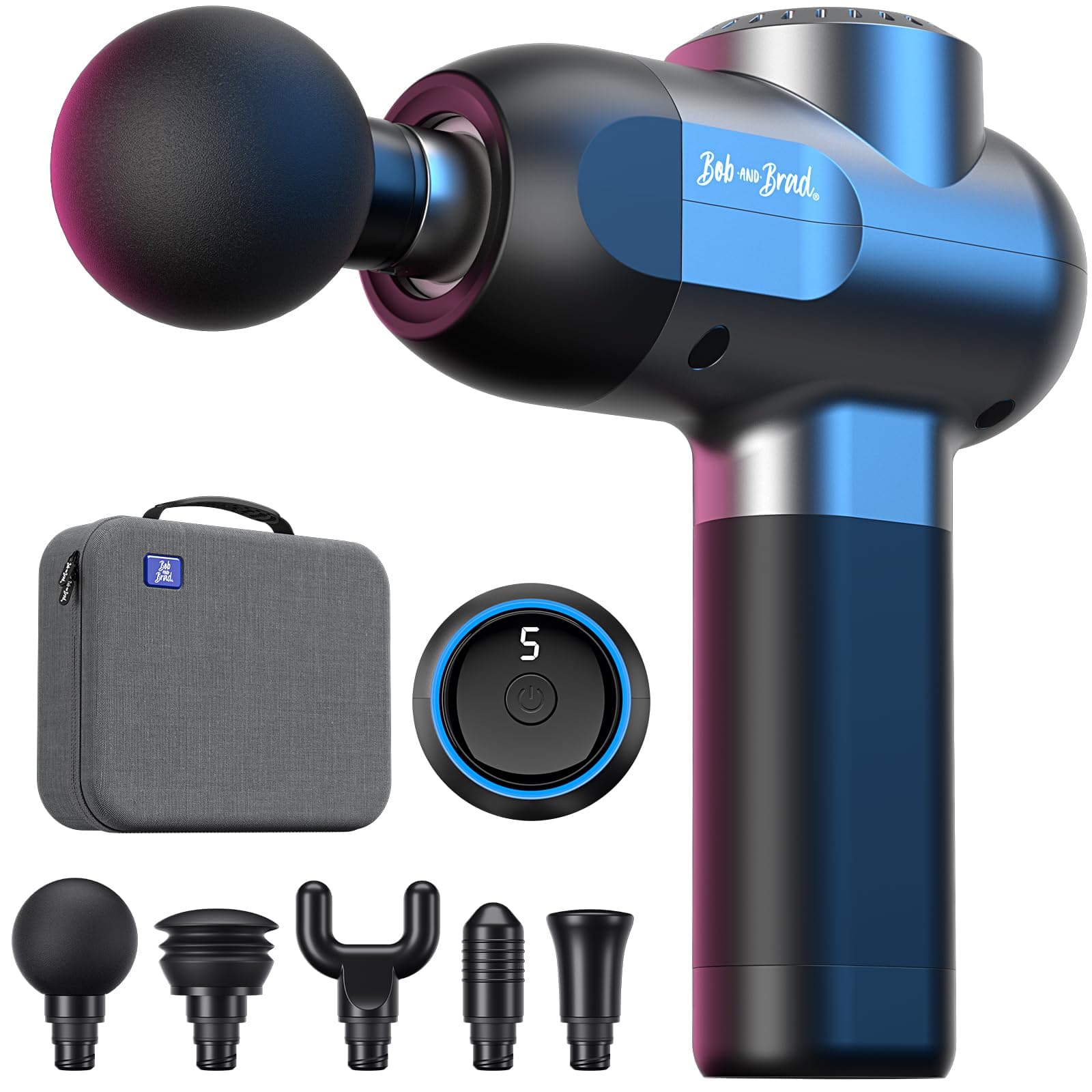 Bob and Brad C2 Massage Gun, Deep Tissue Percussion Massager Gun, Handheld Muscle Massager with 5 Speeds and 5 Heads, for Home Gym Office Workout Recovery Pain Soreness Relief, Great Gift