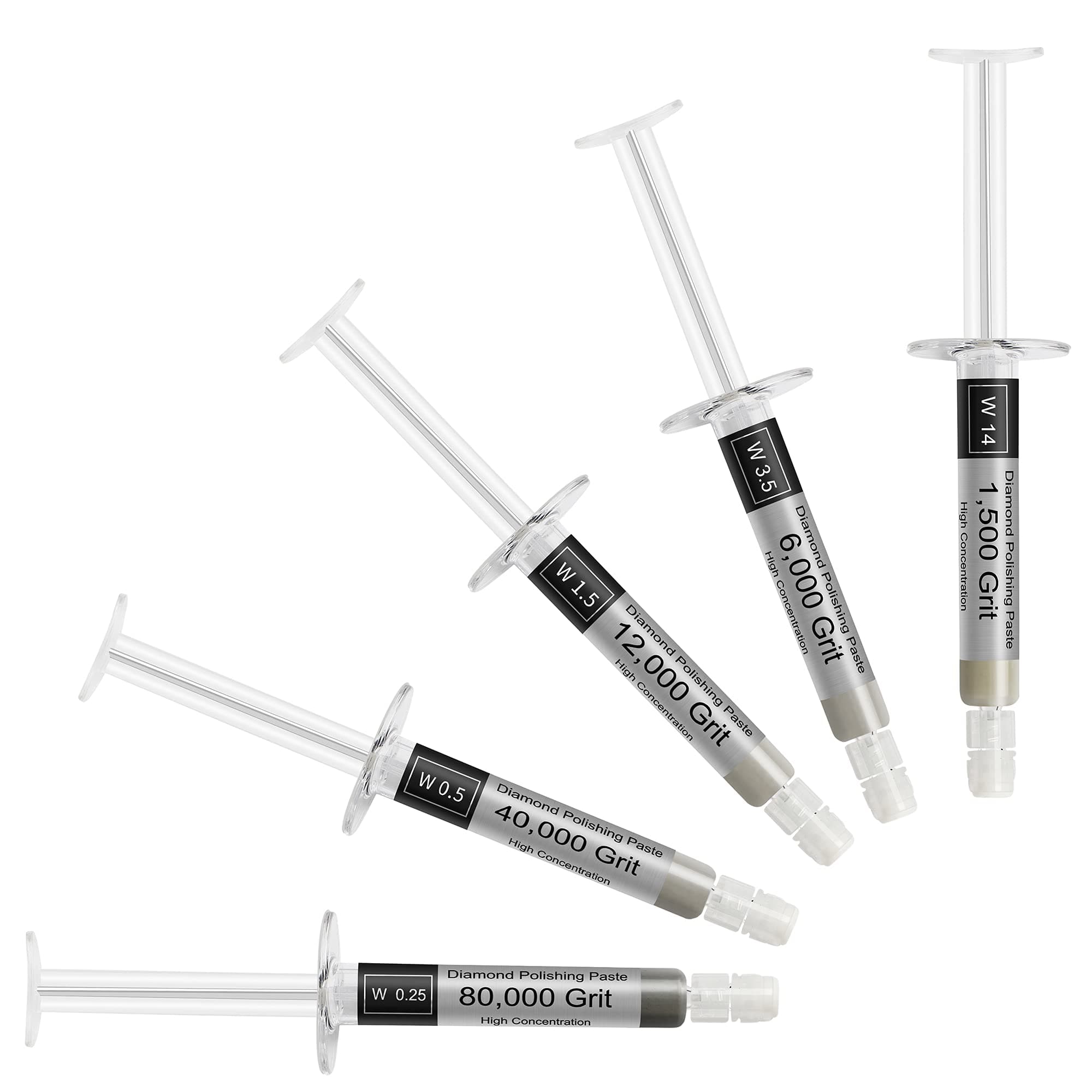 Diamond Polishing Compound, 5 Piece Lapping Paste 1500 to 80000 Grit, Lapping Compound Kit for Jewelry, Metal, Ring, Gemstone, Glass, Coin, 0.25 to 14 Micron, 5 Gram