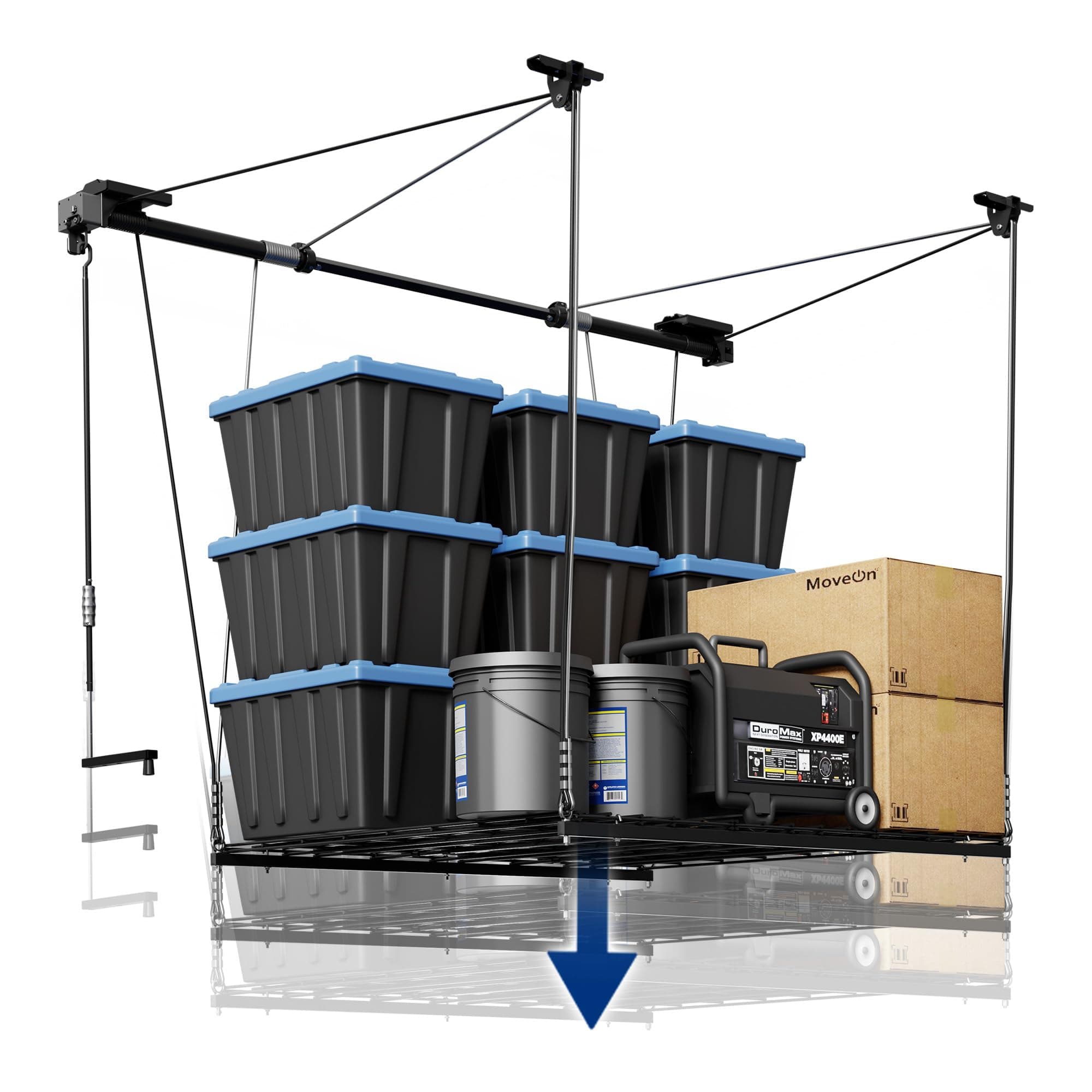 Gl1 Overhead Garage Lifting Storage Rack, 4X4 Ft Adjustable Ceiling Organization System, Heavy-Duty Metal Racks, 300Lbs Weight, Black