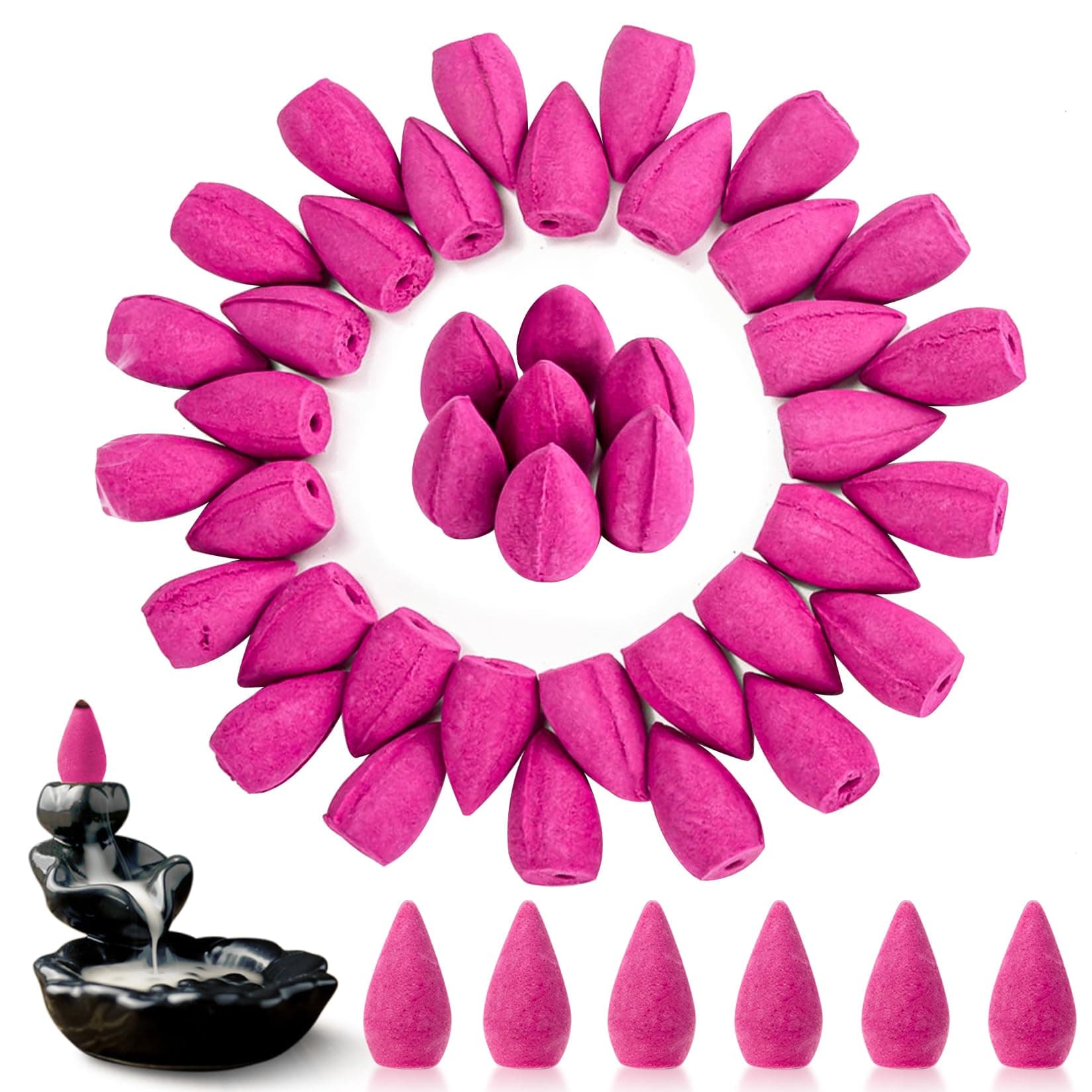 Sukh Backflow Incense Cones for Waterfall - 108 PCS Waterfall Scented Cone Bulk Aromatic Smoke Fountain for Aromatherapy Yoga Relaxation Home Decor(Rose Scents)