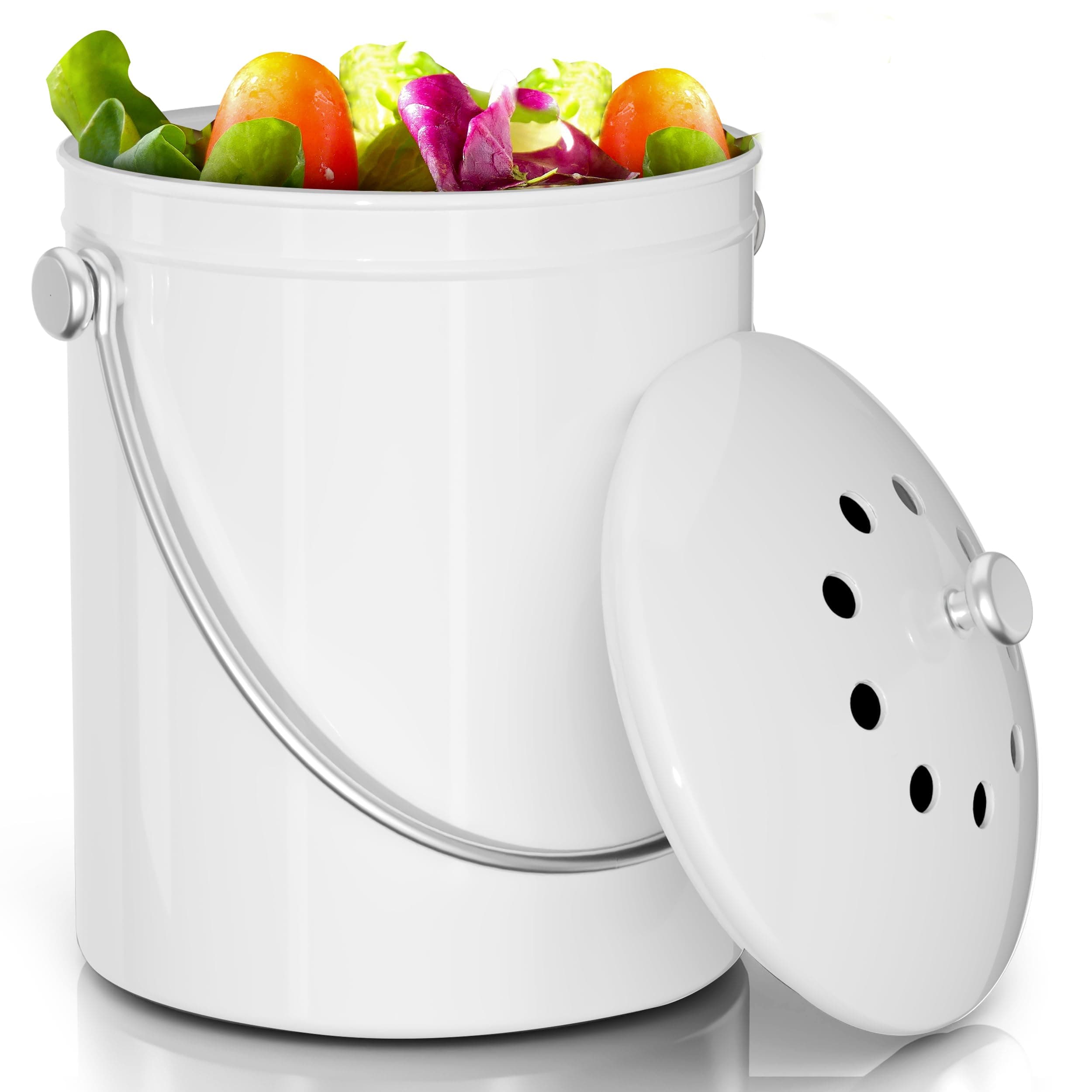 Utopia Kitchen Compost Bin for Kitchen Countertop, 1 Gallon Compost Bucket for Kitchen with Lid, Includes 1 Spare Charcoal Filter (White)