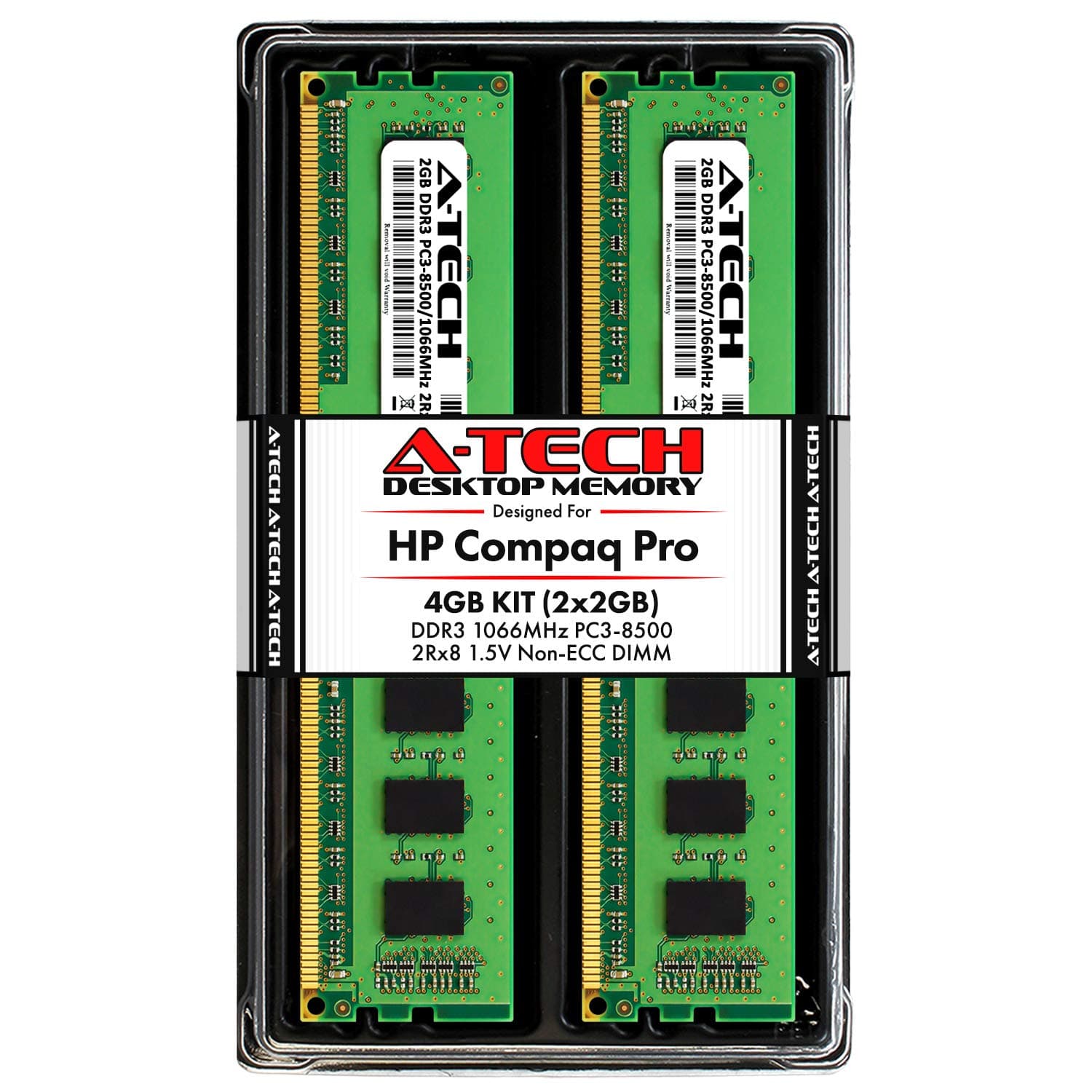 4GB KIT (2 x 2GB) For HP-Compaq Pro Desktop Series 4000 (Small Form Factor) 6000 (MicroTower) 6000 (Small Form Factor). DIMM DDR3 NON-ECC PC3-8500 1066MHz RAM Memory. Genuine A-Tech Brand.