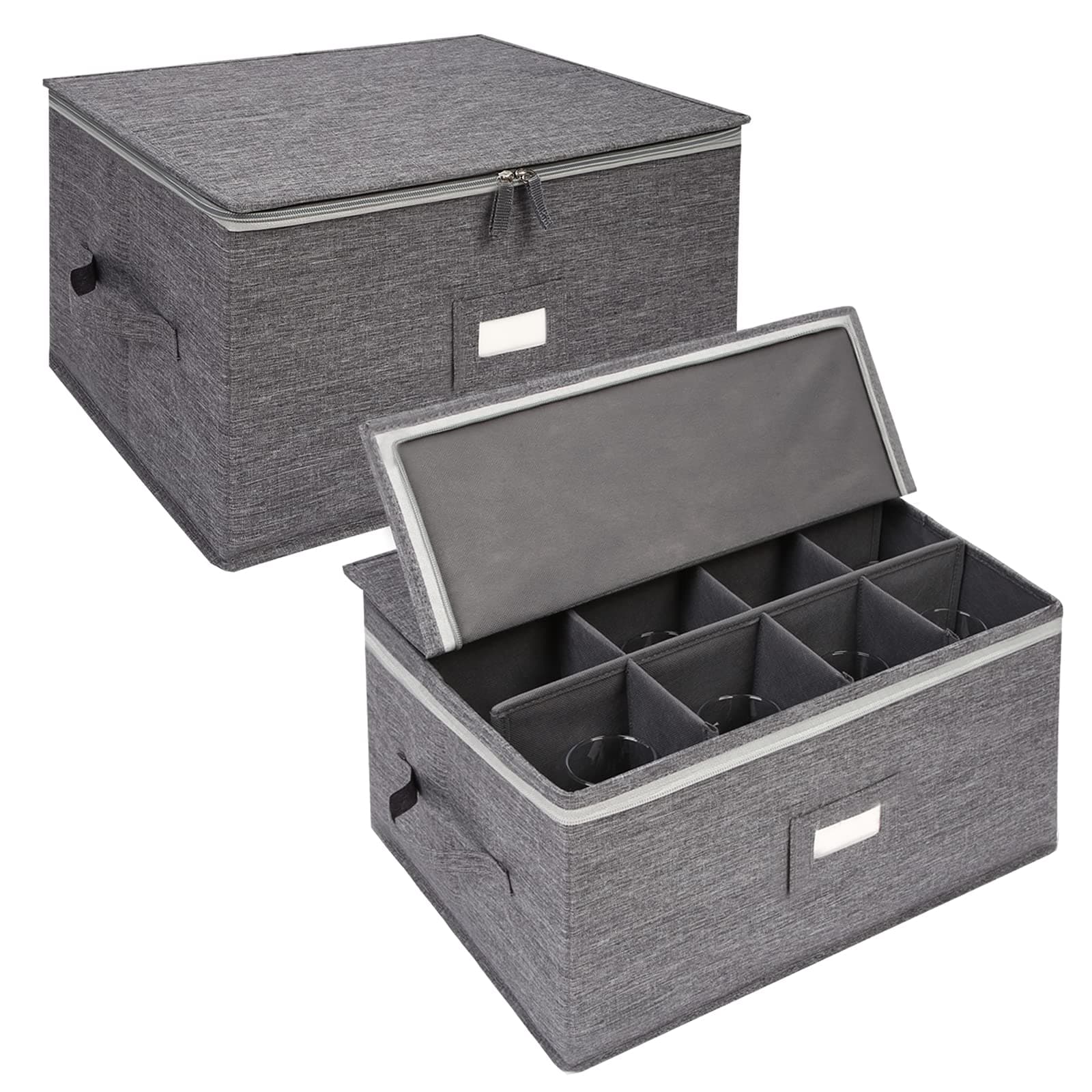 popoly Stemware Storage Box Case with Divider(2 pack), Moving Boxes for Wine Glasses Case with Lid and Handles, Holds 12 Red or White Wine Glasses, Hard Shell and Stackable (Grey)