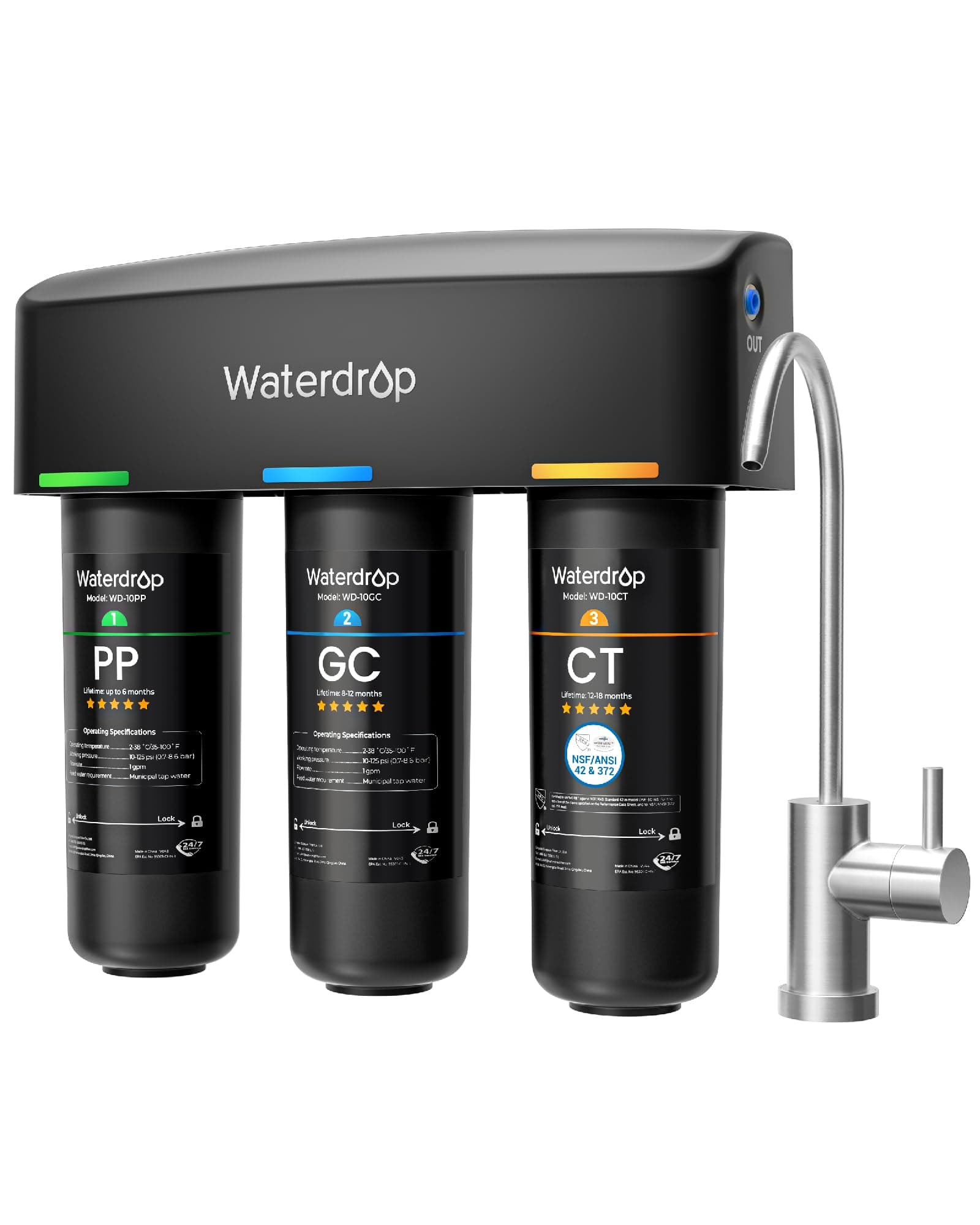 Waterdrop TSB Under Sink Water Filter System with Dedicated Faucet, 8 Layer High Capacity Water Filtration System, NSF/ANSI 42 Certified, Reduce PFAS, PFOA/PFOS, Reduce Lead, Chlorine, Bad Taste