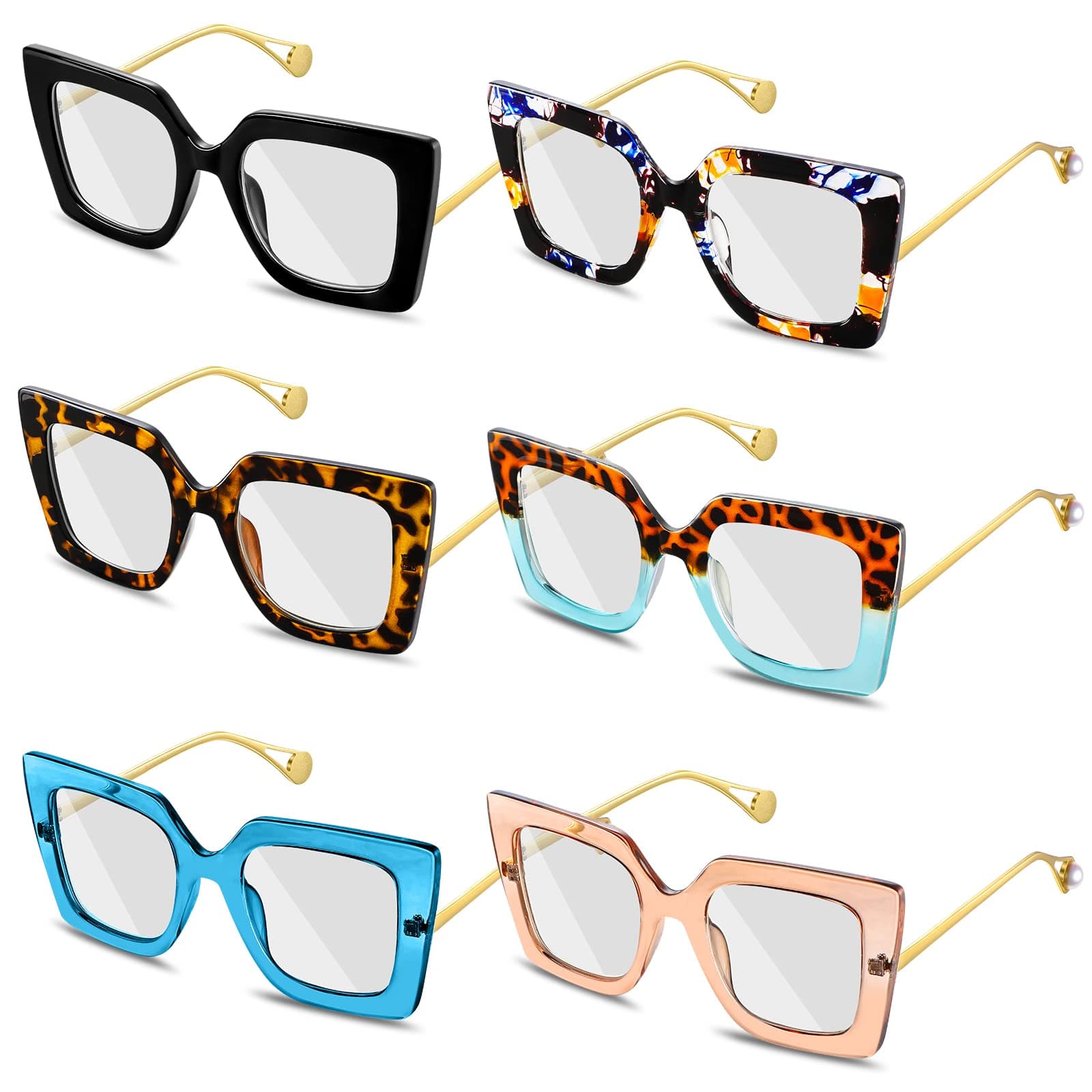 Kingdder 6 Pack Oversized Blue Light Glasses for Women Square Blue Light Blocking Glasses Stylish Computer Reading Eyeglasses