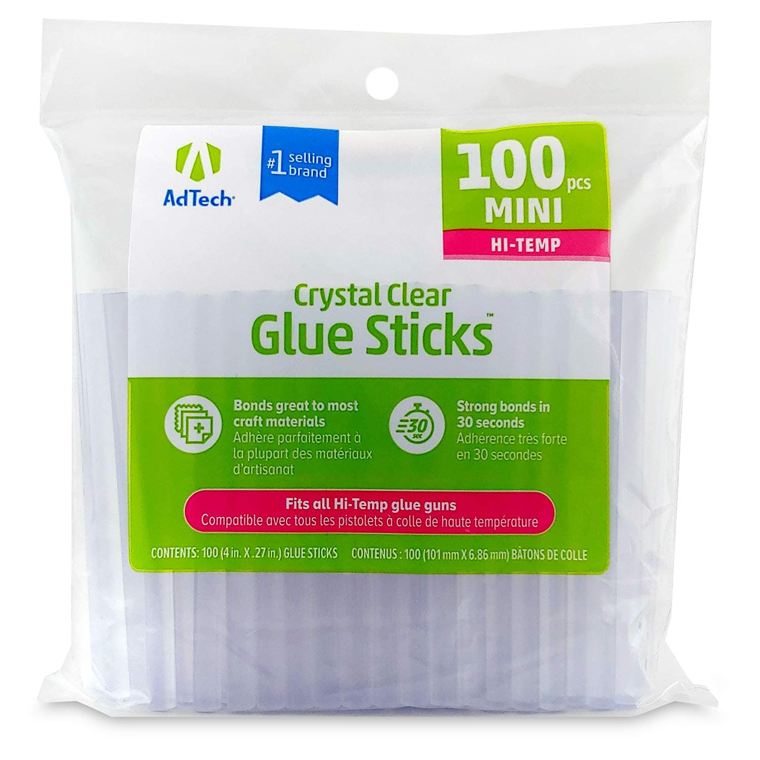 AdTech Hi-Temp Mini Hot Glue Sticks, Clear (100 Sticks) | Quick Bonding for Crafting & DIY Projects | Compatible with Mini Glue Guns | Non-Toxic