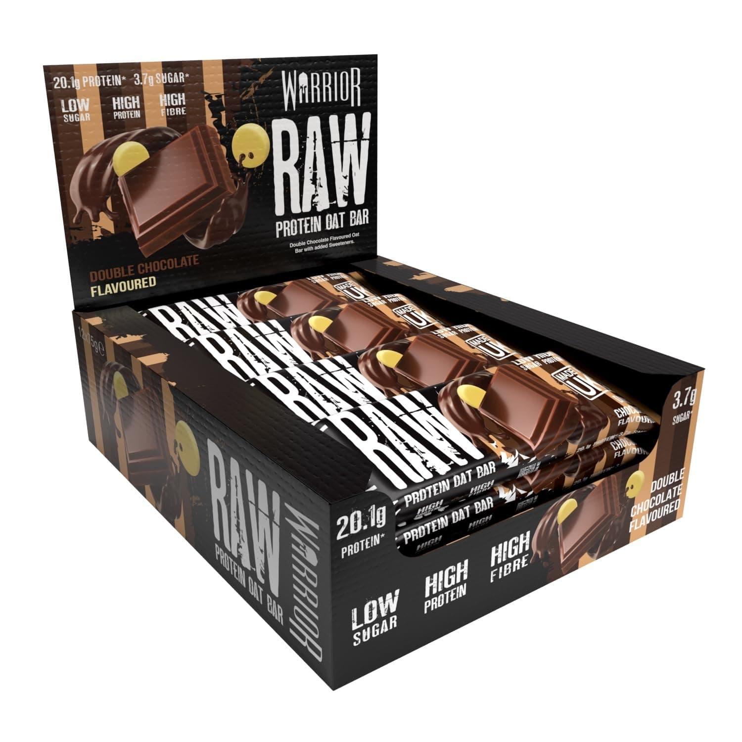 Raw Protein Bars – 20g Protein Per Bar – High Protein Snack Bars Multipack (12 or 24 Bars, 75g Each) – Low Sugar, High Fibre Breakfast & Meal Replacement Bar – Double Chocolate Flapjack