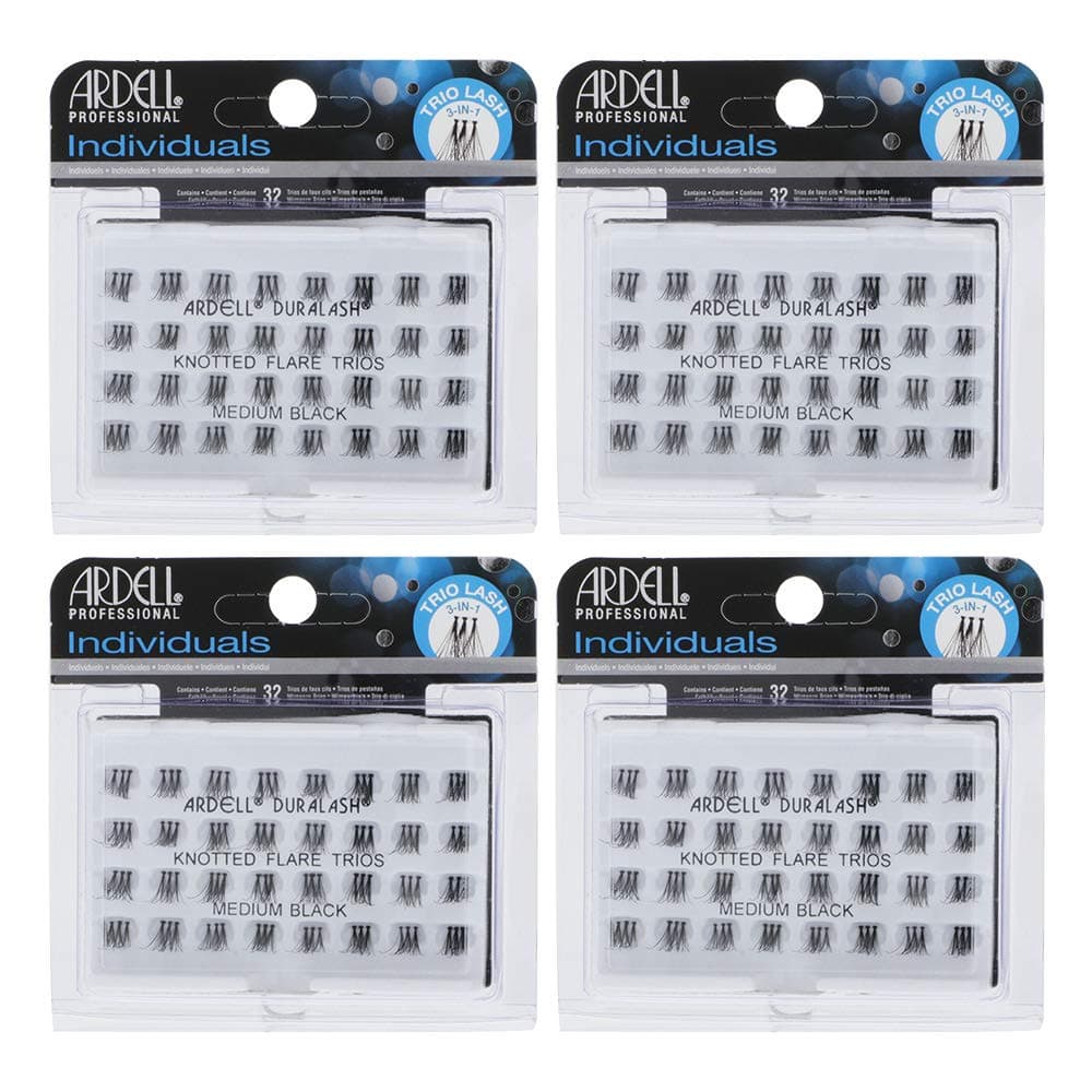 Ardell False Eyelashes Individual Lashes Trios Medium Black, Reusable DIY Lash Clusters, Eyelash Extensions, 4 Pack