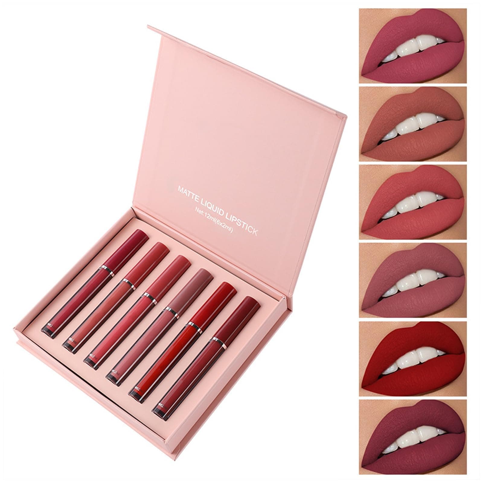 Matte Liquid Lipstick Makeup Set, 6 Pcs Moisturizing Finish Liquid Lipstick Set, Long-Lasting Lip Gloss Coloured Lipstick, Light and Non-Sticky, for Women Pencil Lipstick Gifts (01)