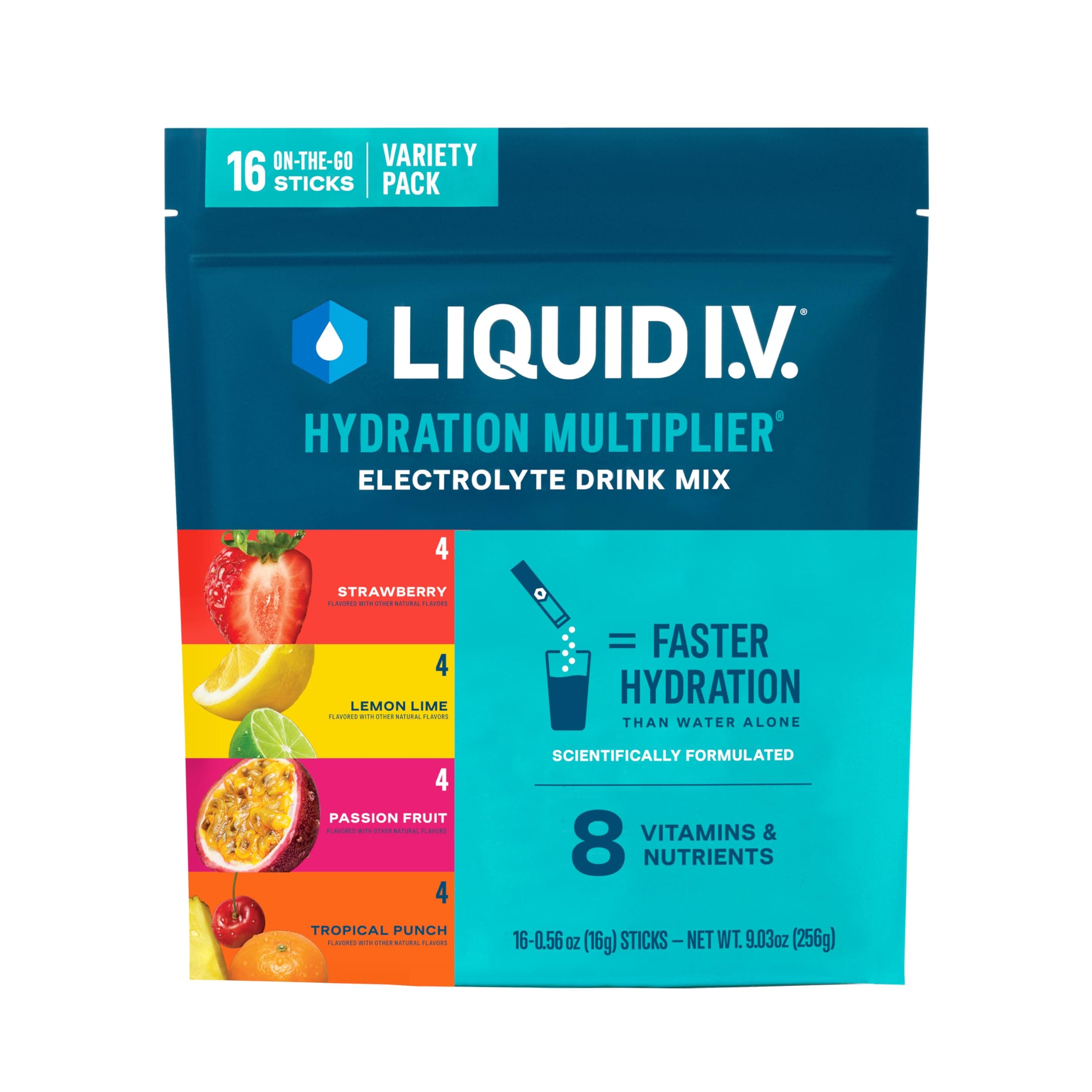 Hydration Multiplier - Variety Pack - Lemon Lime, Passion Fruit, Strawberry, Tropical Punch | Electrolyte Powder Drink Mix | 1 Pack (16 Servings)